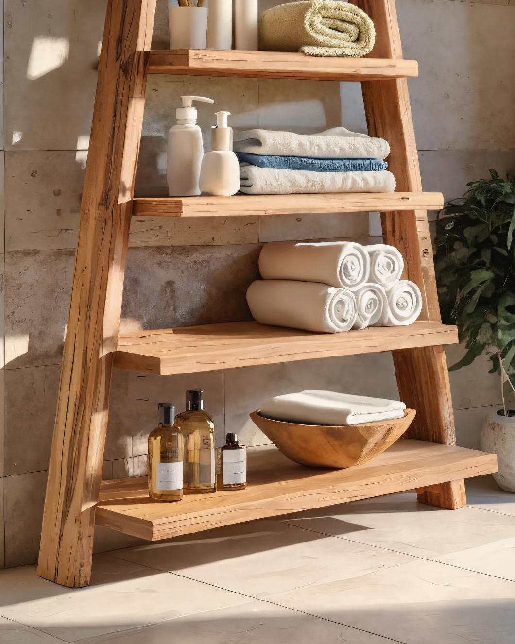 A-Frame Ladder Shelf With Open Tiers For Bathroom SITHTTBAS006