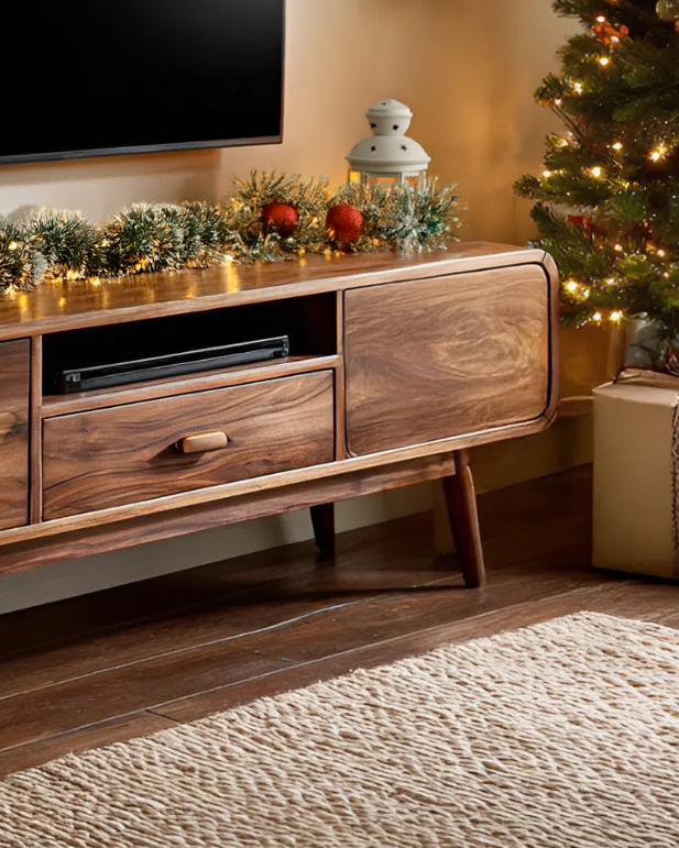 Mid-Century TV Console With Rounded Edge For Holiday Decor SITHTTCM001