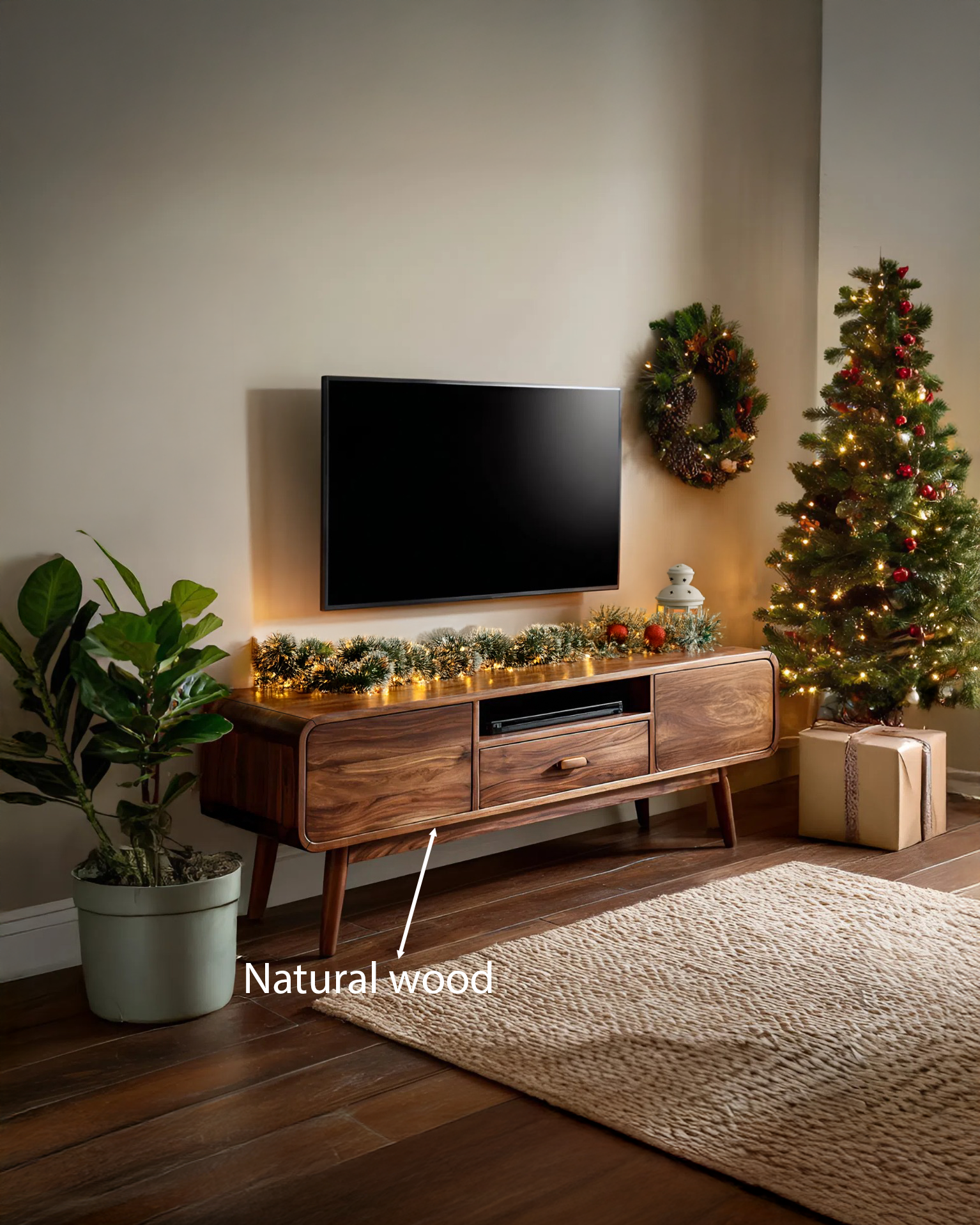 Mid-Century TV Console With Rounded Edge For Holiday Decor SITHTTCM001