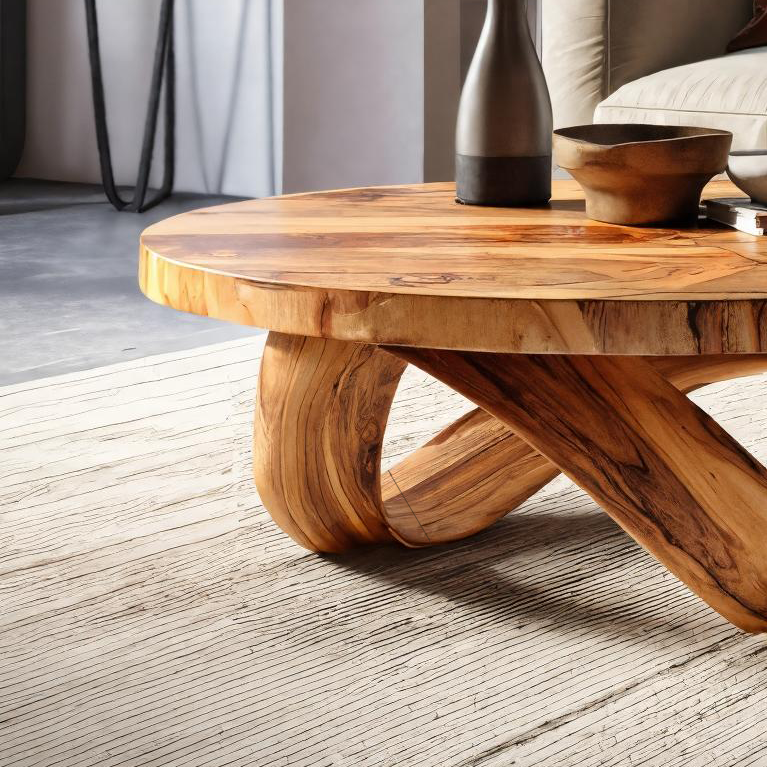 Handcrafted Round Coffee Table With Unique Curved Base For Living RTTHTTCF038