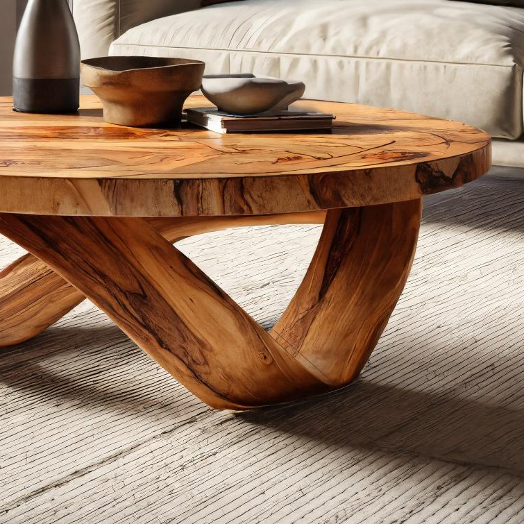 Handcrafted Round Coffee Table With Unique Curved Base For Living RTTHTTCF038