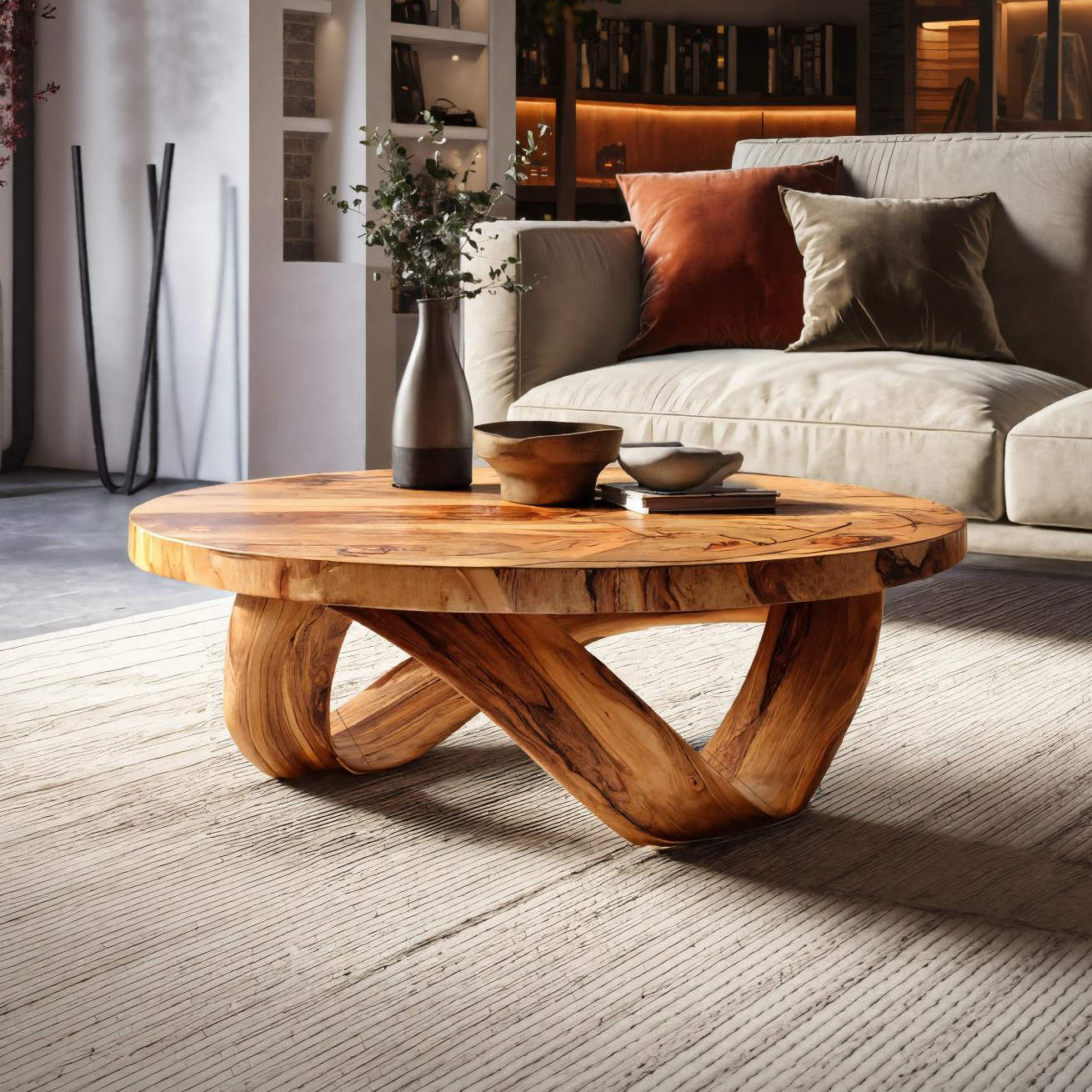 Handcrafted Round Coffee Table With Unique Curved Base For Living RTTHTTCF038