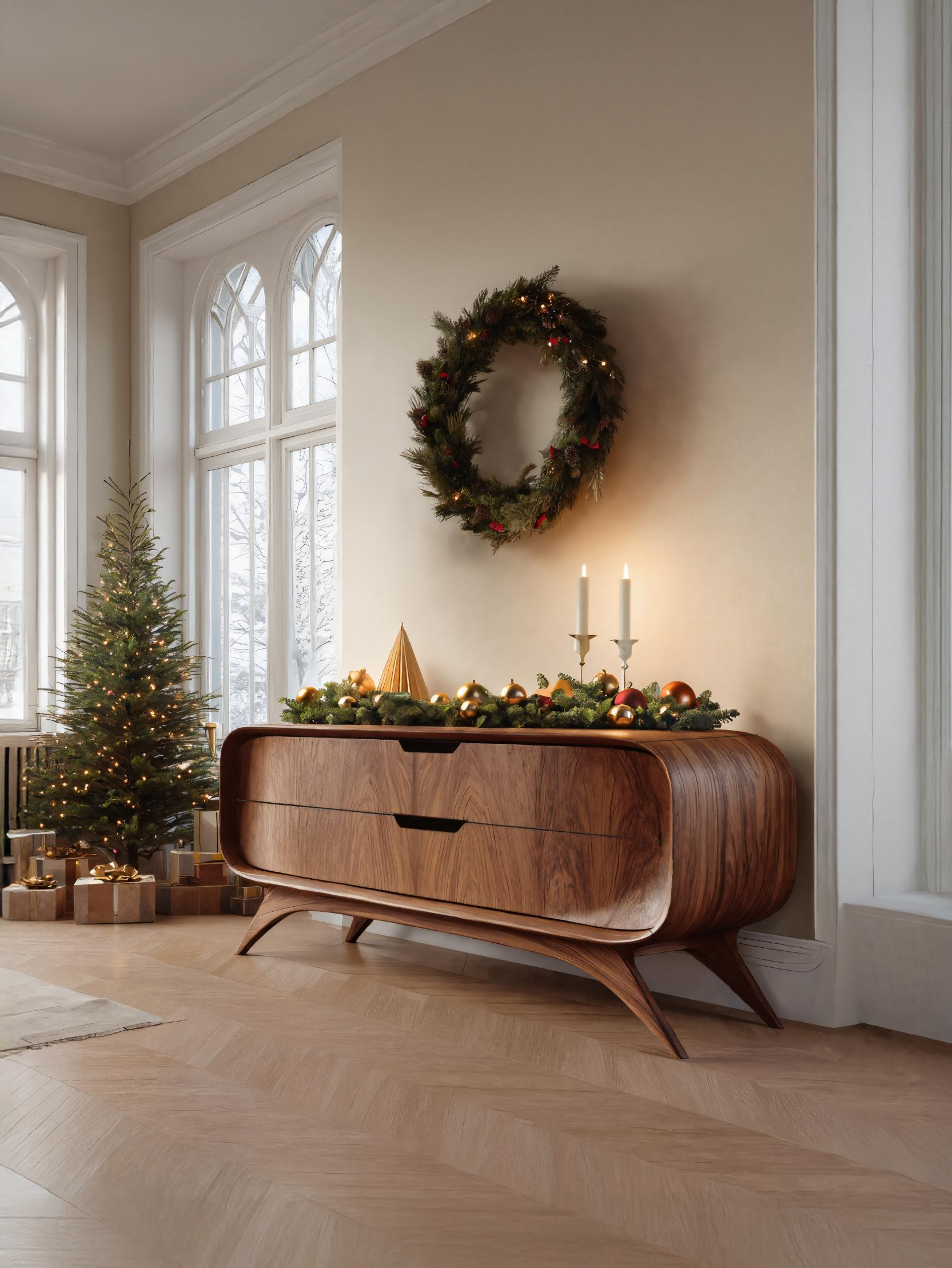 Mid Century Curved Sideboard For Holiday Or Living Room SITHTTCM041