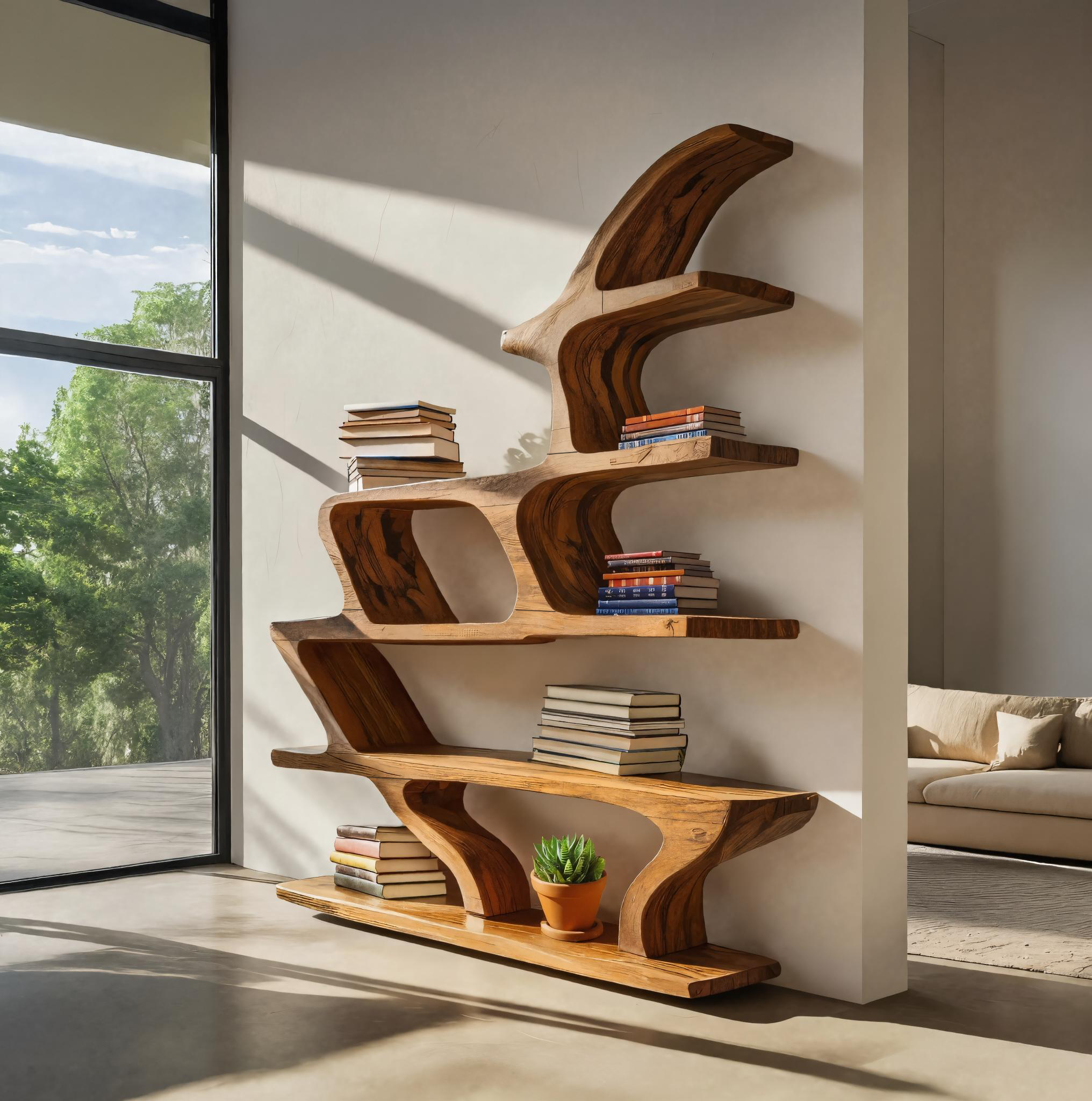 Modern Sculptural Bookshelf With Fluid Shelving For Living Room SITHTTBS040