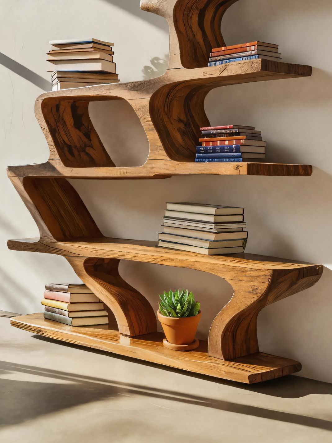 Modern Sculptural Bookshelf With Fluid Shelving For Living Room SITHTTBS040