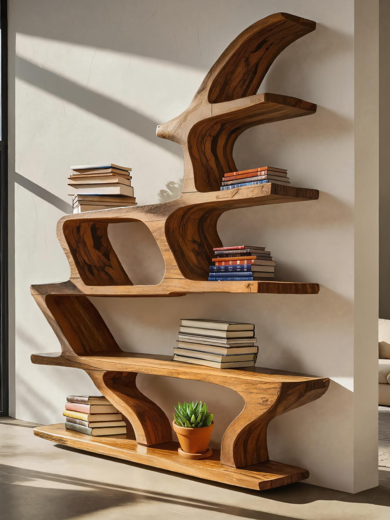 Modern Sculptural Bookshelf With Fluid Shelving For Living Room SITHTTBS040