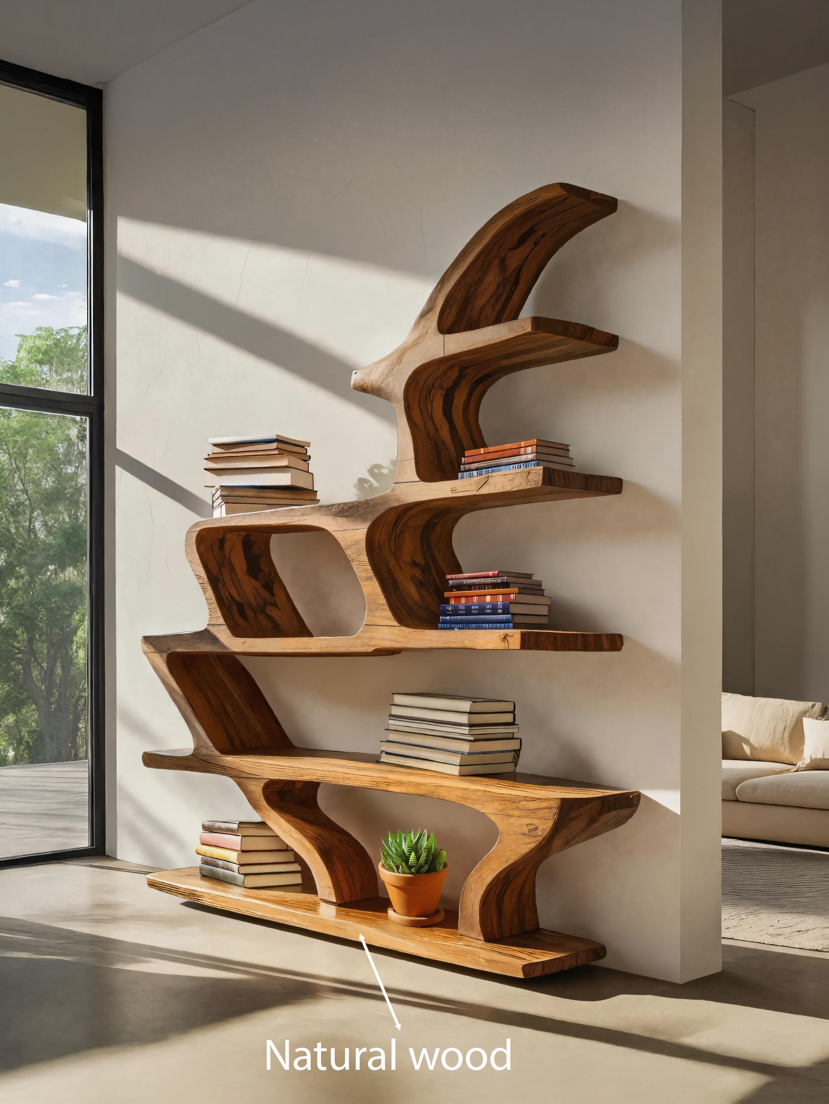 Modern Sculptural Bookshelf With Fluid Shelving For Living Room SITHTTBS040
