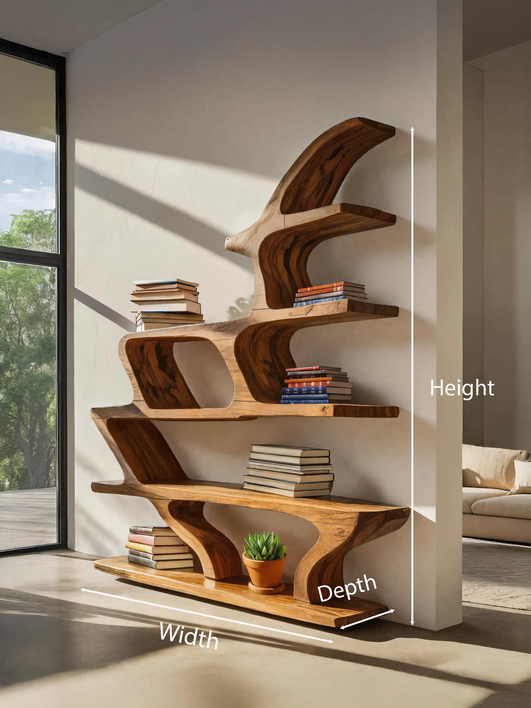 Modern Sculptural Bookshelf With Fluid Shelving For Living Room SITHTTBS040