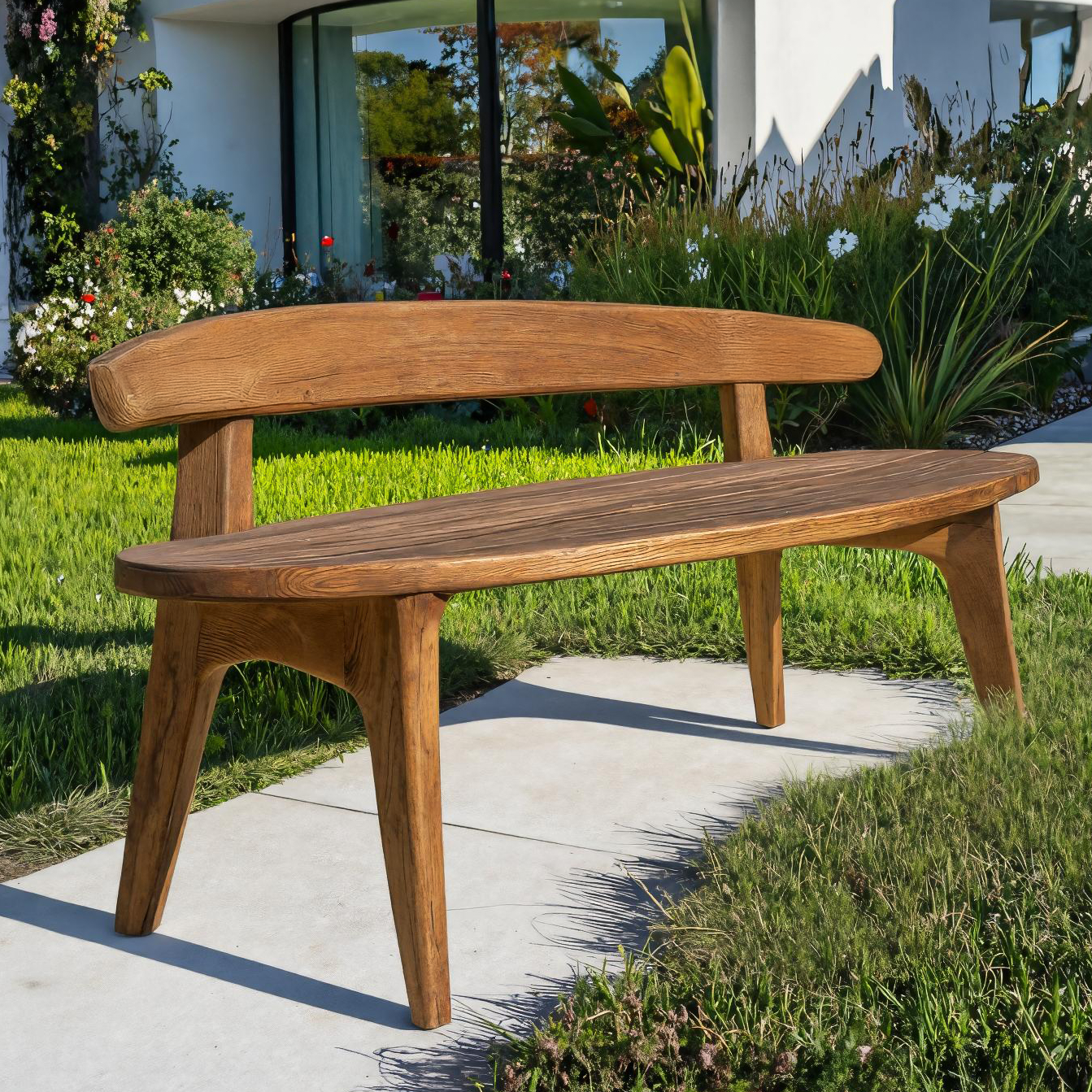 Organic Outdoor Bench With Curved Backrest For Patio RTTHTTGDB003