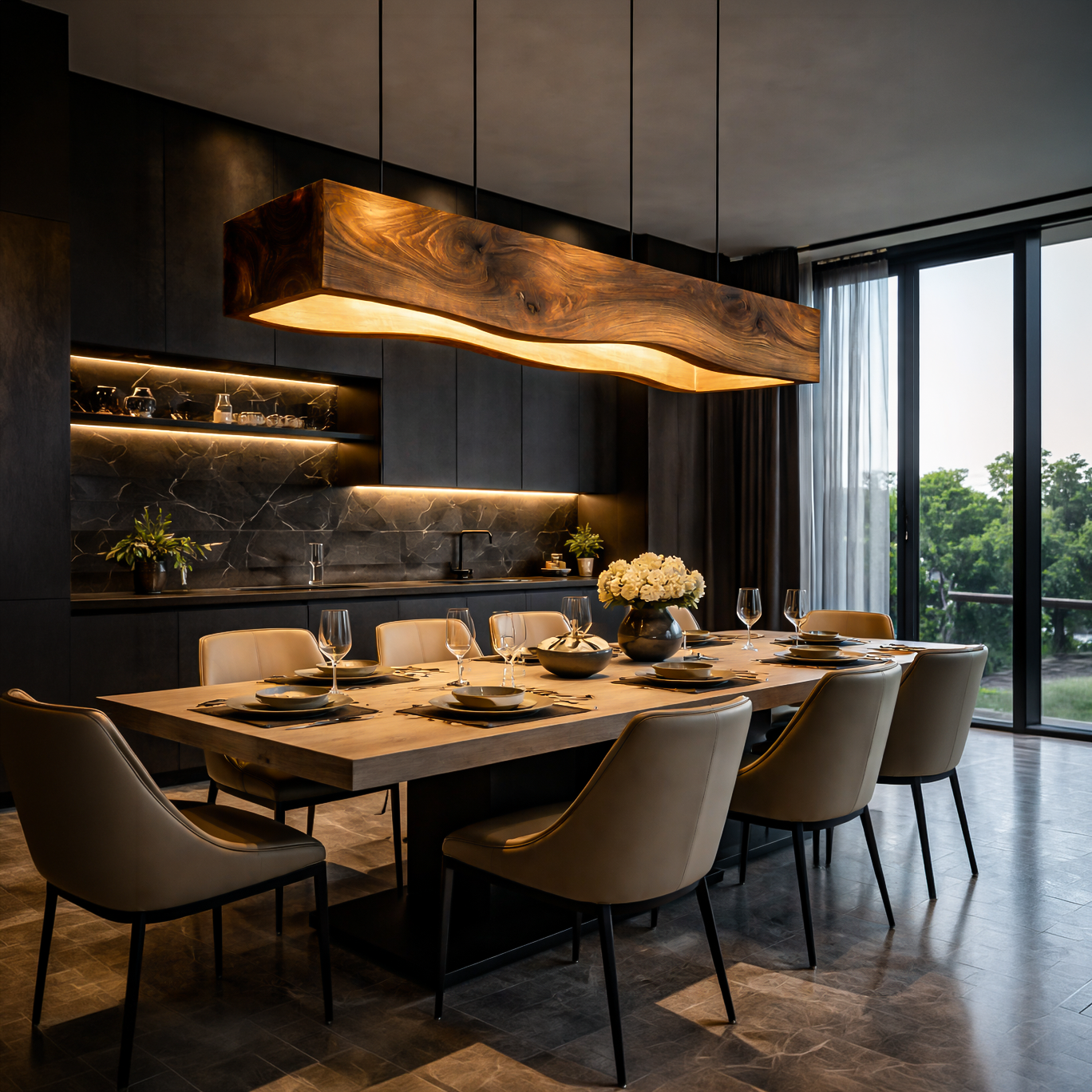 Long Wooden Hanging Lamp For Dining Tables RTTHTTCE010