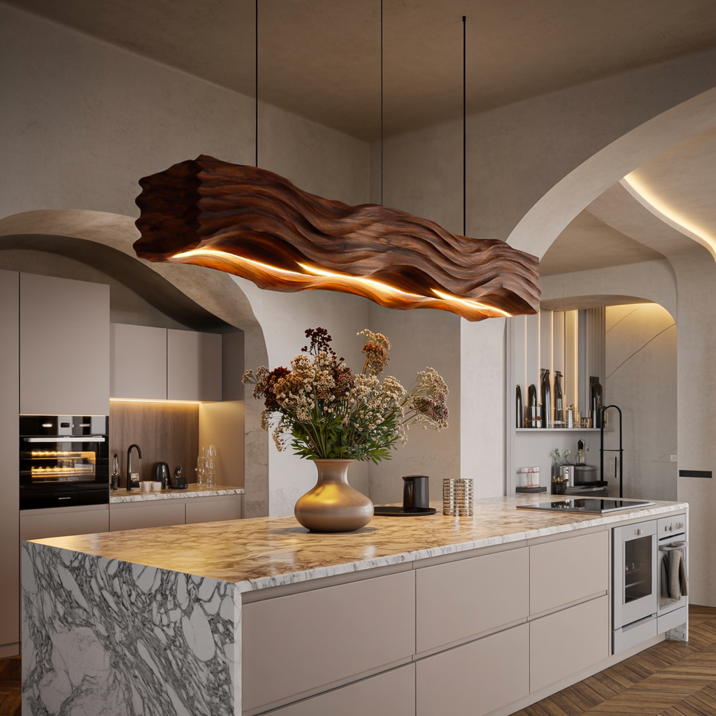 Sculpted Hanging Lamp Featuring Flowing Wave Carving For Dining RTTHTTCE015