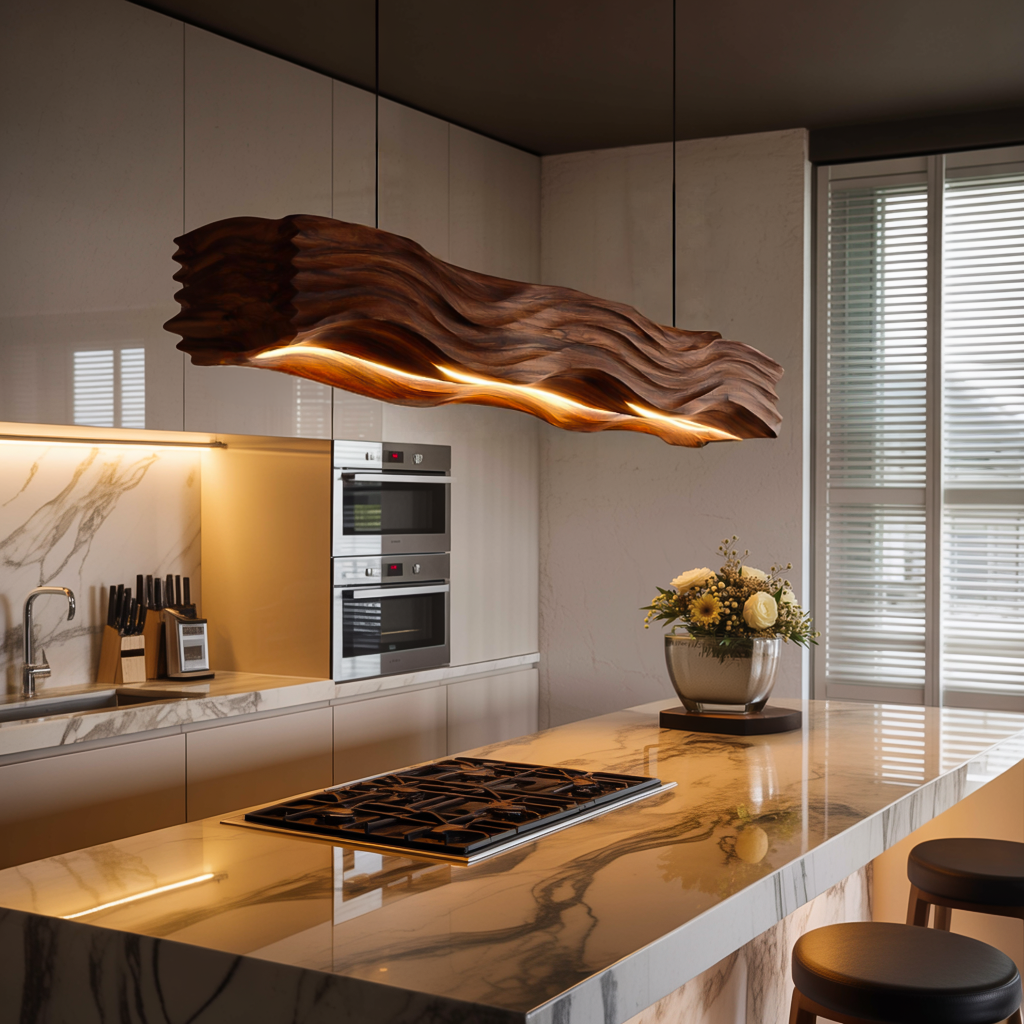 Sculpted Hanging Lamp Featuring Flowing Wave Carving For Dining RTTHTTCE015