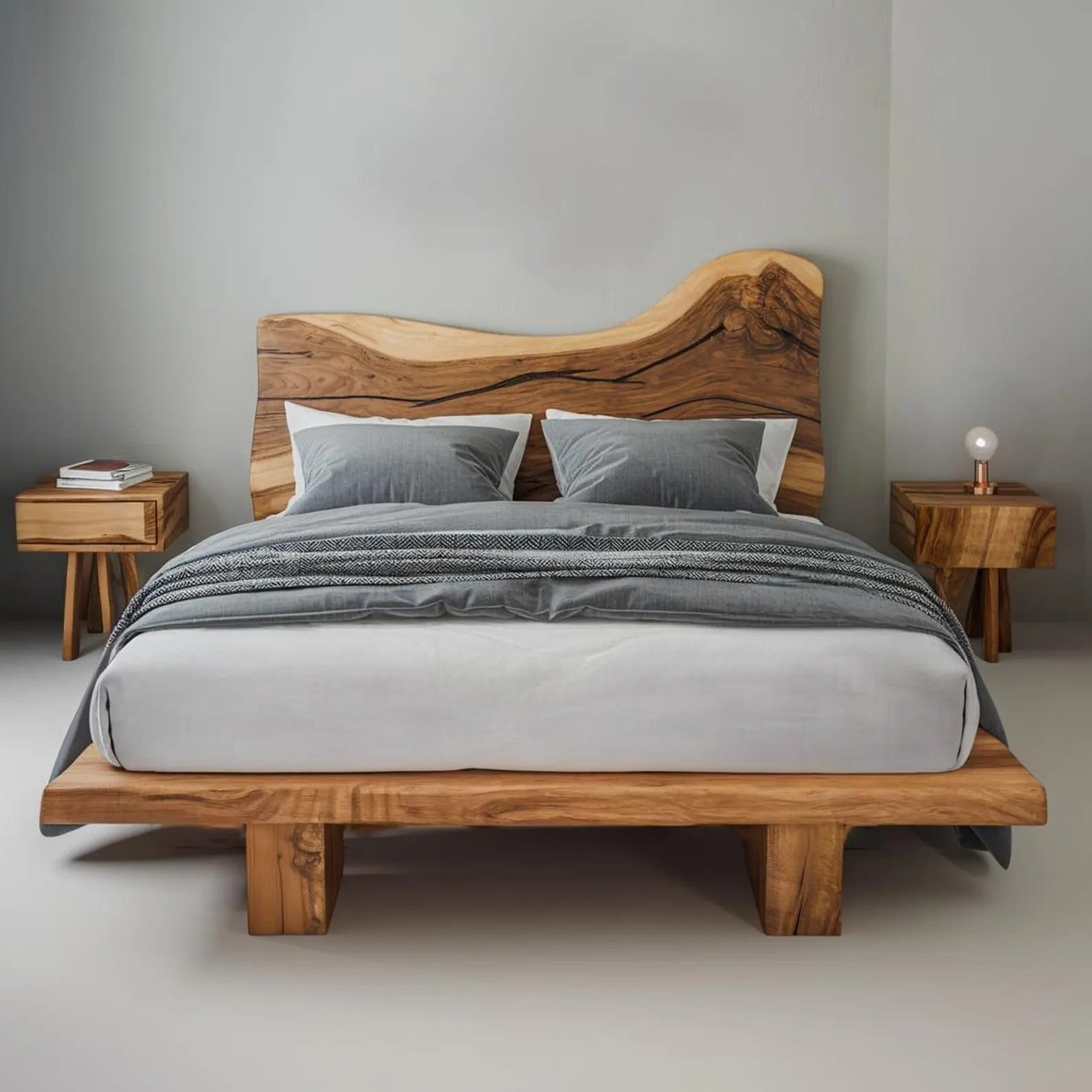 Rustic Modern Bed With Live Edge Headboard Design SITHWO007