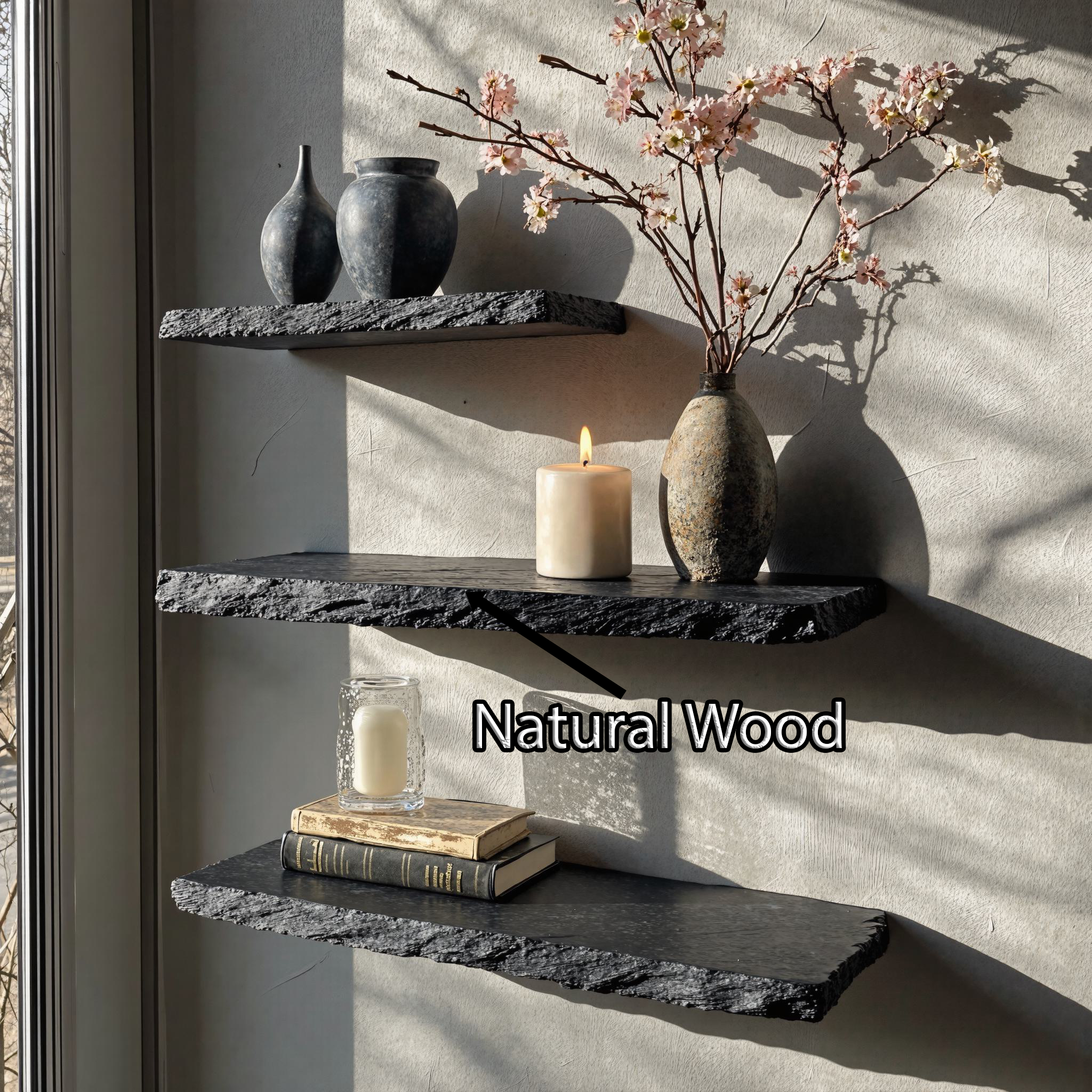 Handcrafted Black Wooden Floating Shelf For Living Room Storage SILDTFL125