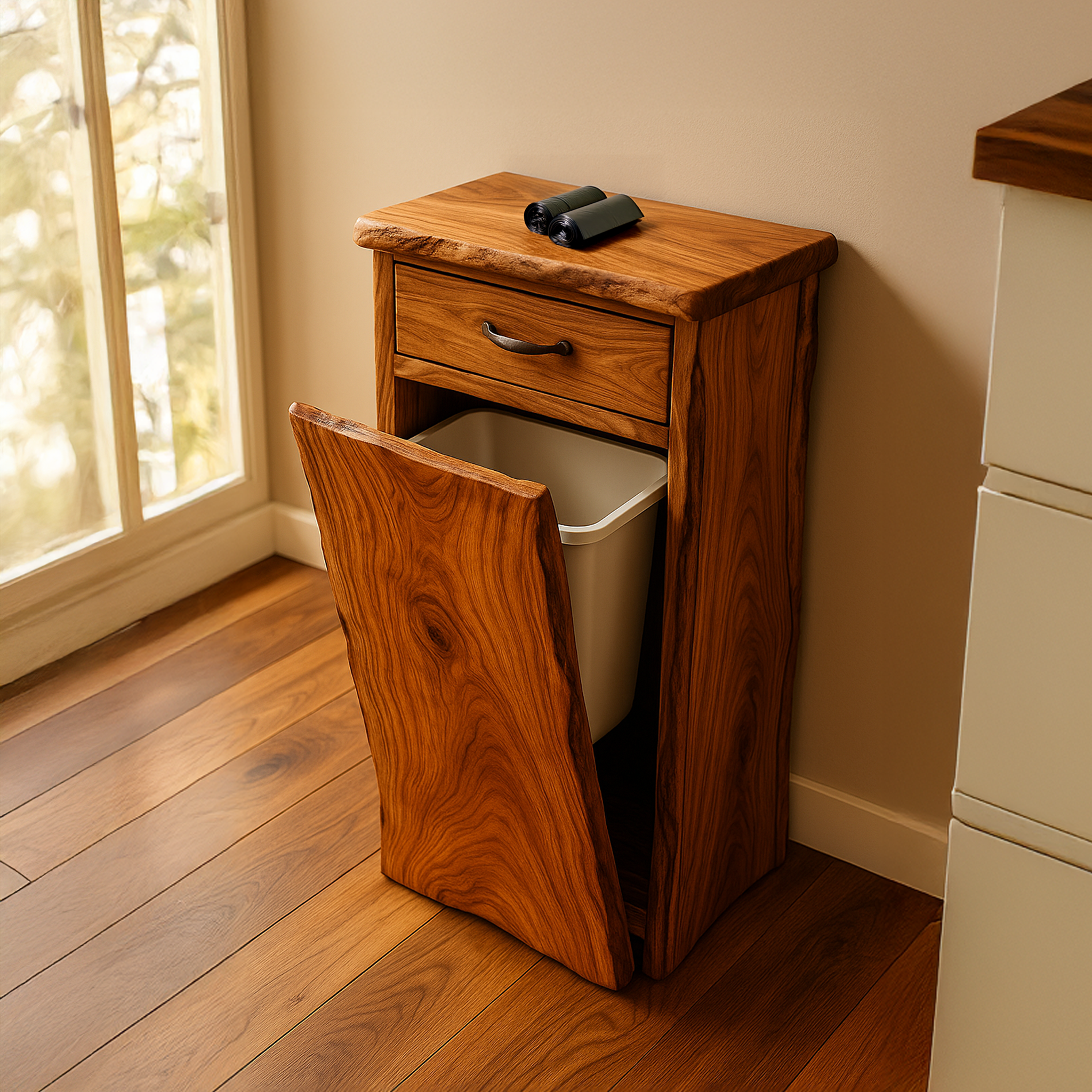 Handcrafted Tilt Out Trash Can Furniture For Kitchen Storage SILDTTRB003