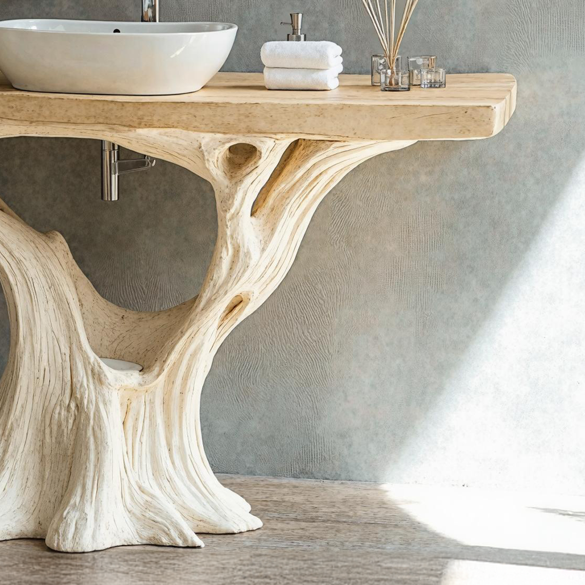Rustic Natural Wood Bathroom Vanity For Warm Farmhouse Bathrooms SILDTBRV145