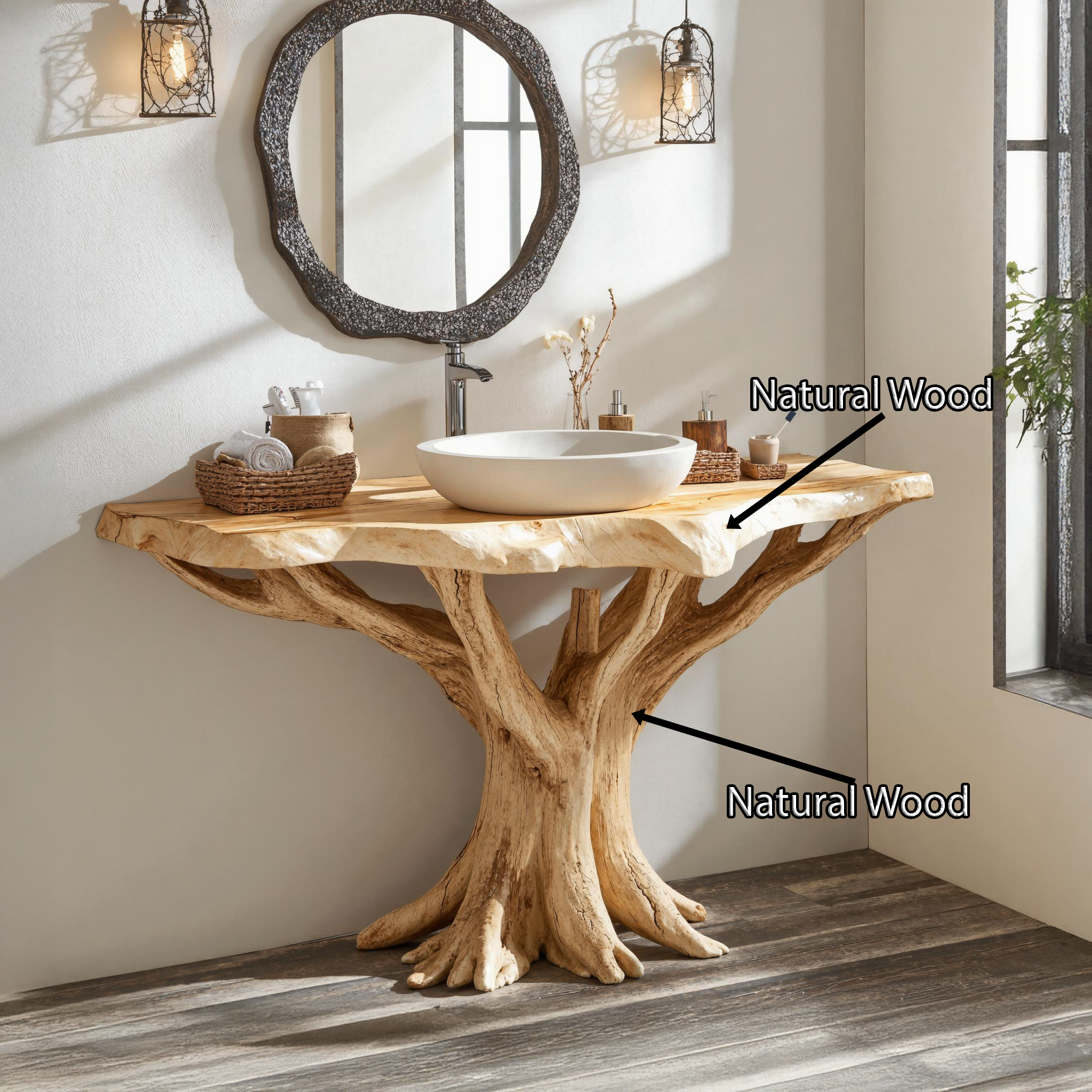 Live Edge Wood Vanity With Natural Tree Base For Eco Bathrooms SILDTBRV139