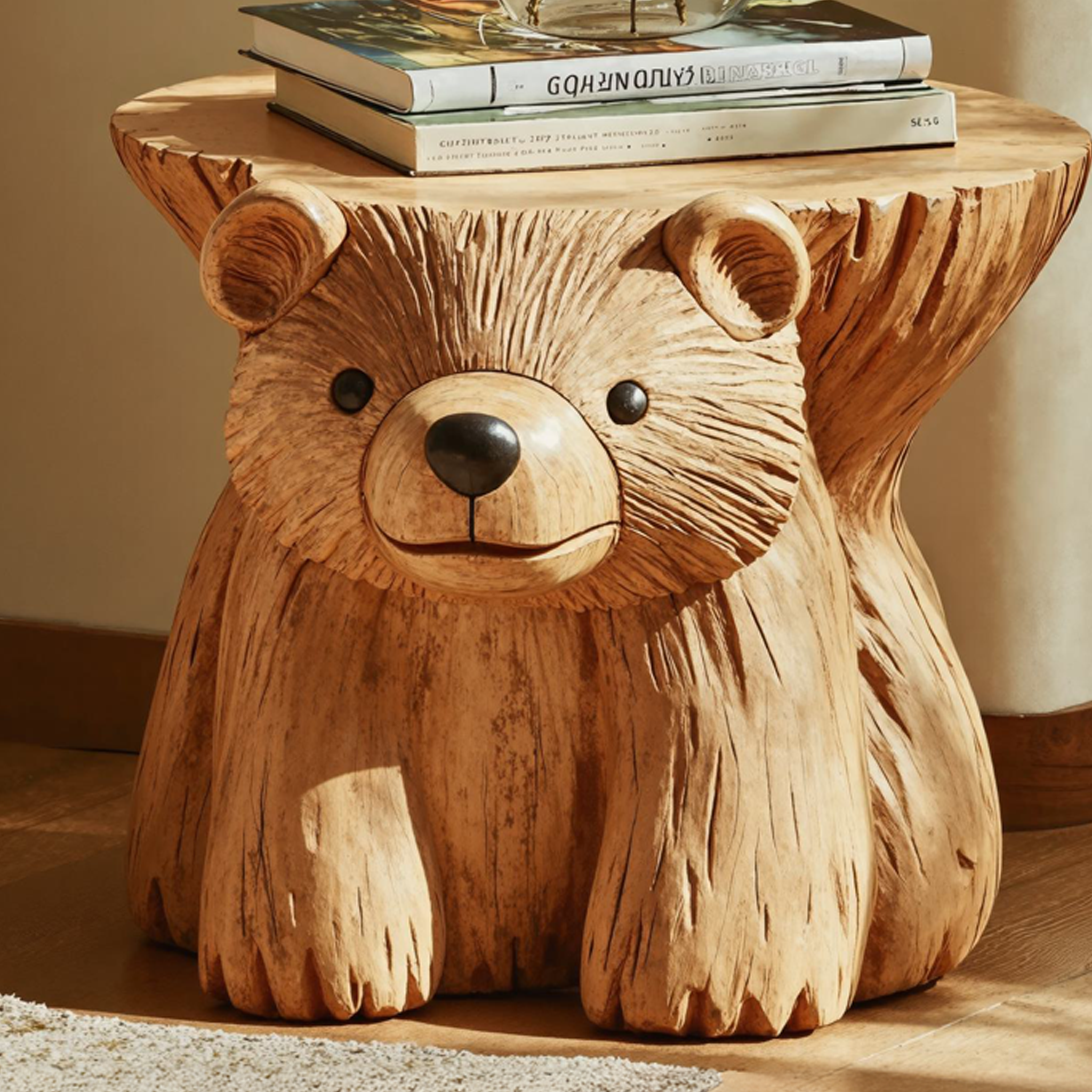 Rustic Bear End Table Wood Side Table SILDTEN077
