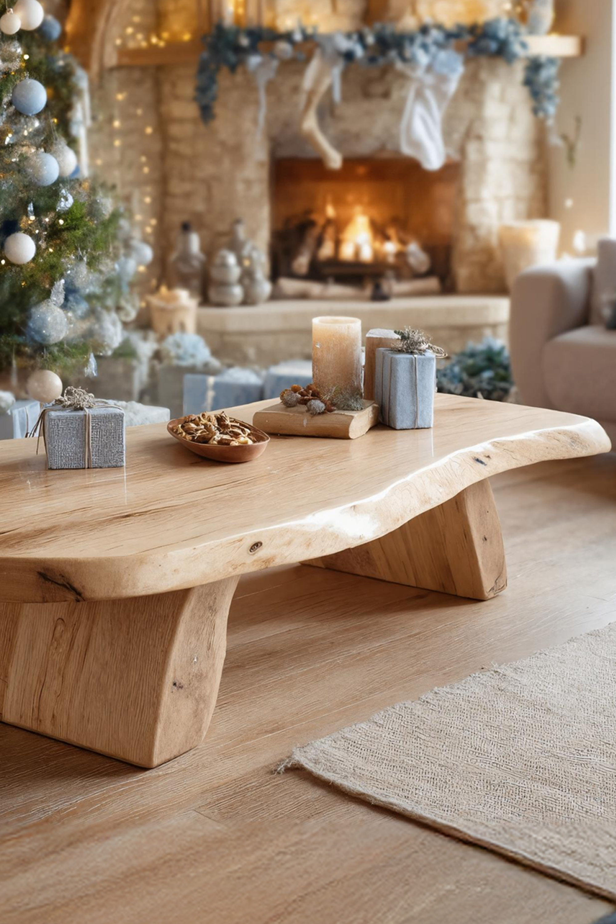 Handcrafted Modern Coffee Table Solid Wood For Christmas Living Room SILDTTRCCF029