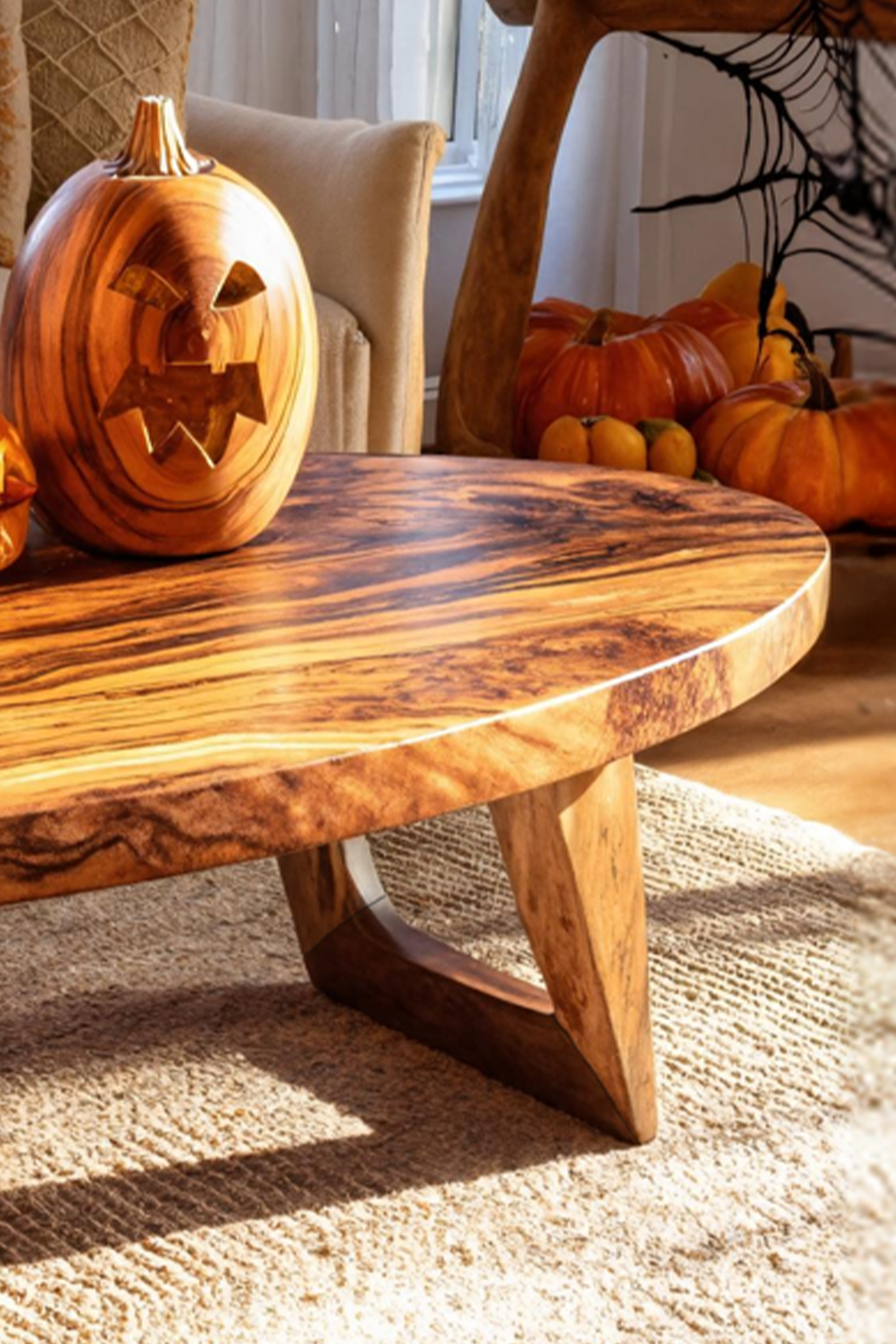 Farmhouse Wooden Live Edge Coffee Table For Furniture Decor Pumpkin SILDTTNHCF030