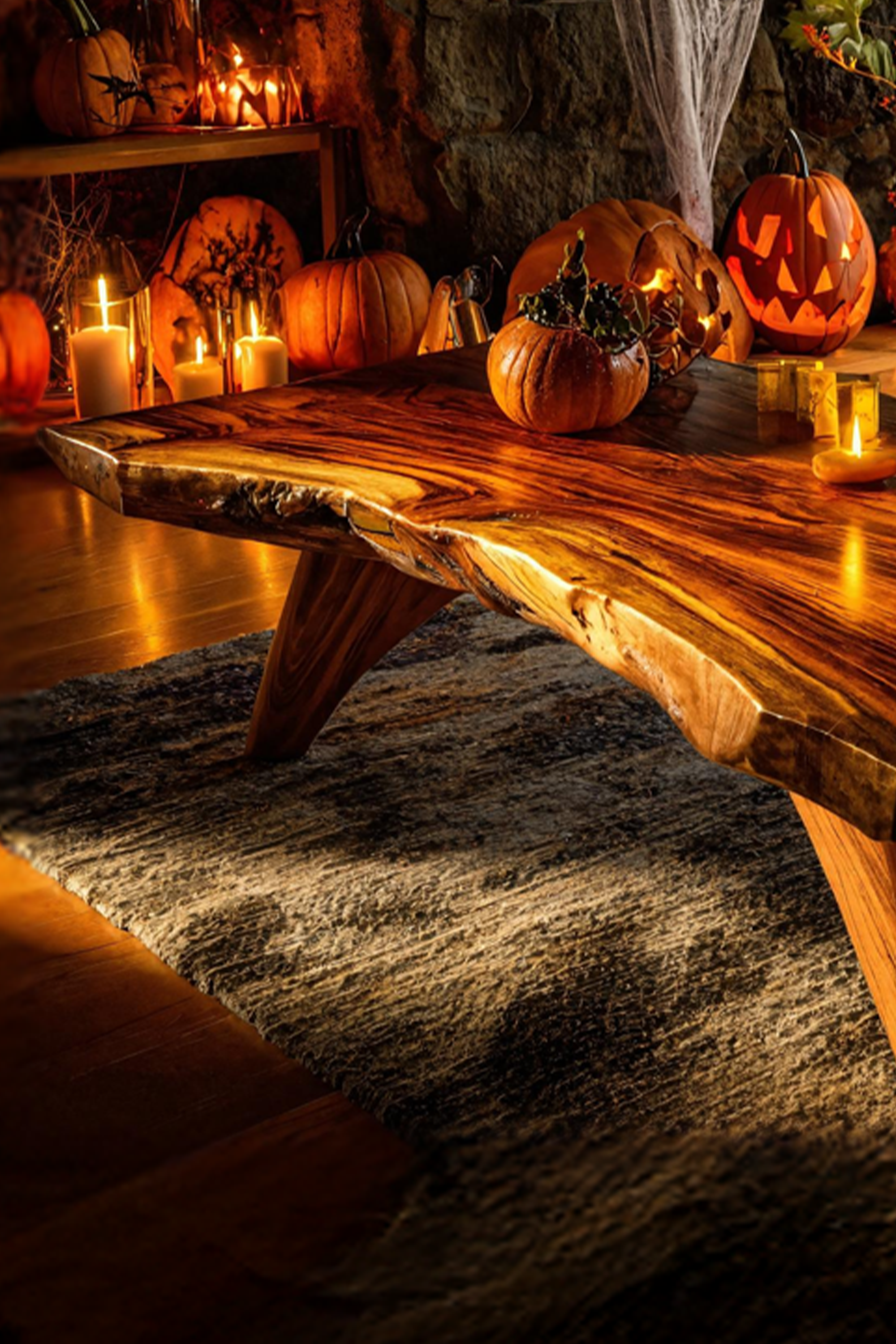 Farmhouse Solid Wood Coffee Table Furniture Decor Rustic Pumpkin Style SILDTTNHCF043