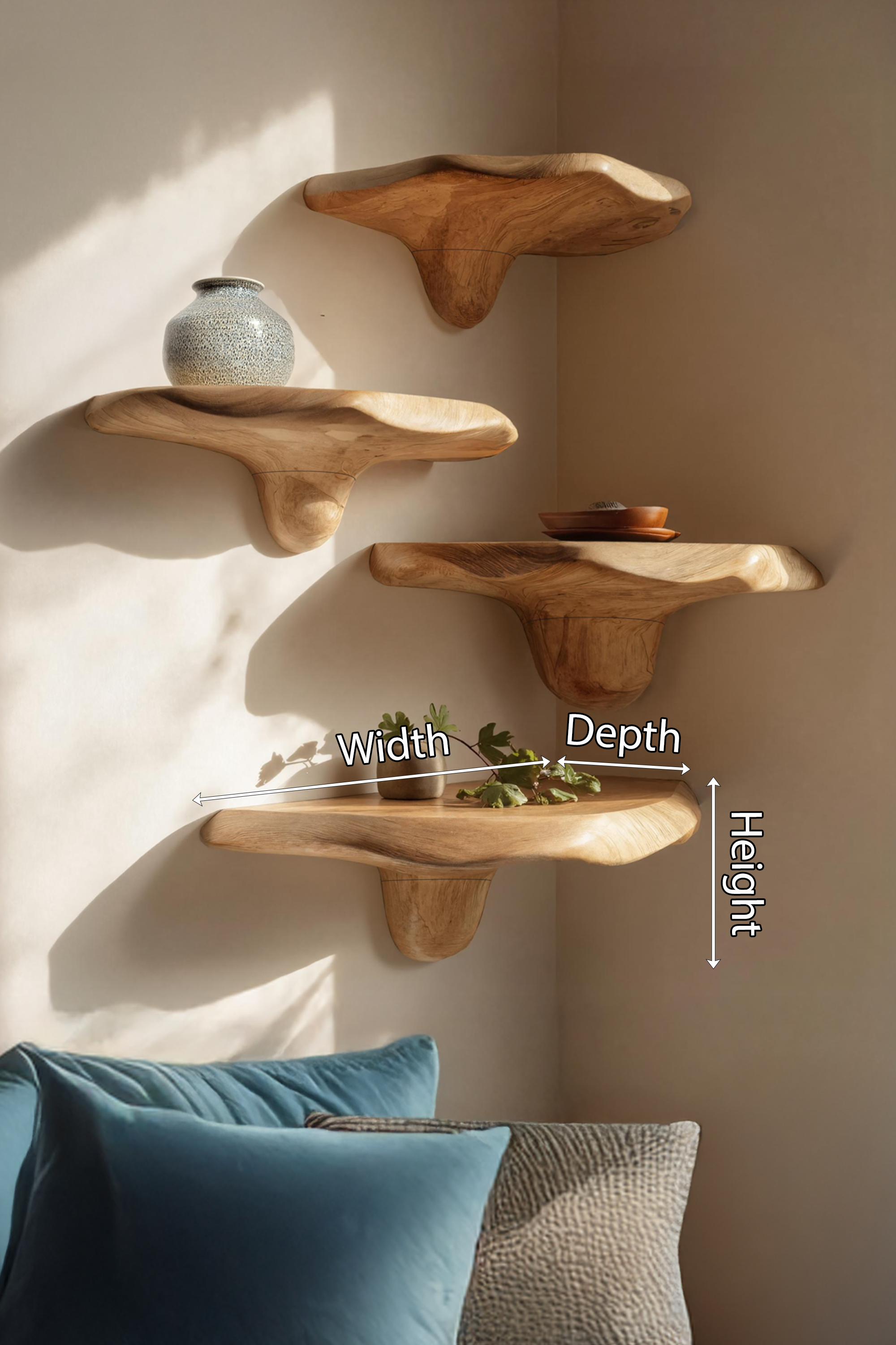 Mid Century Handcrafted Wooden Mushroom Shelf For Entryway Decor SILDTTNMR013