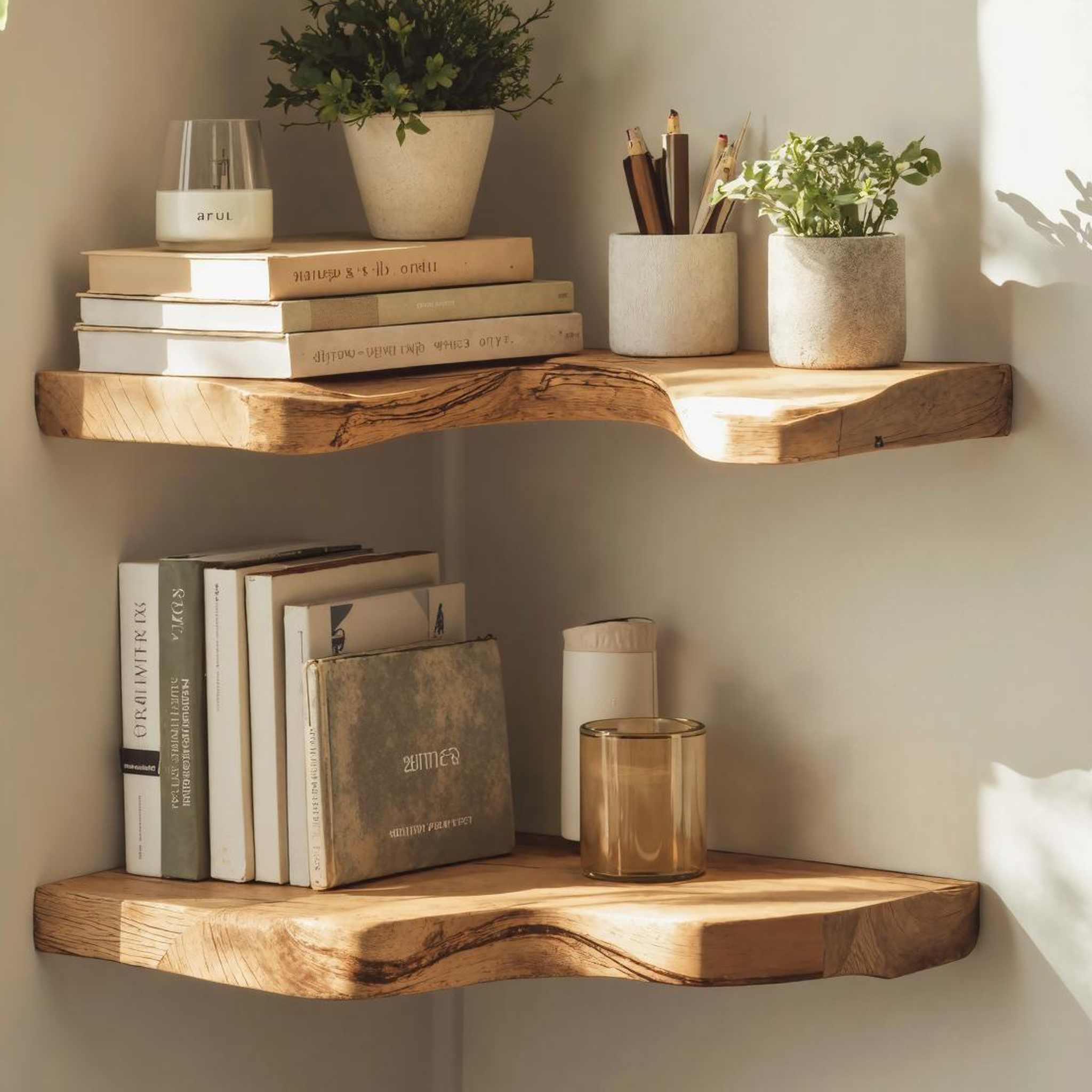 Mid Century Live Edge Corner Shelf For Living Room Decor SILDTCN088