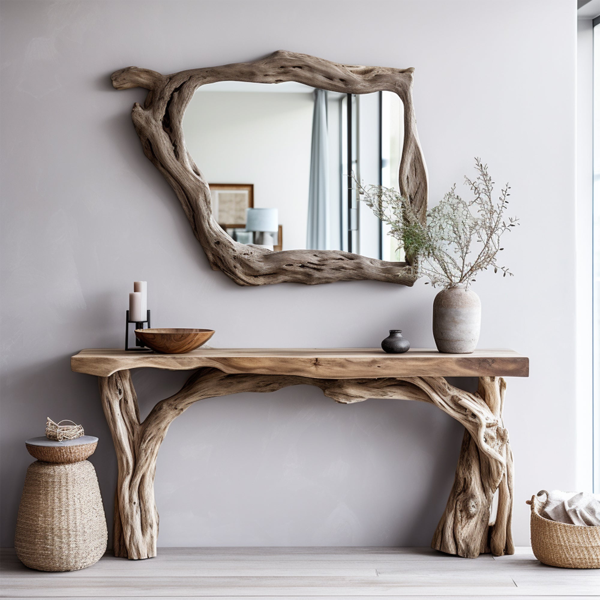 Handcrafted Floating Console Table With Live Edge Design SILDTCS011