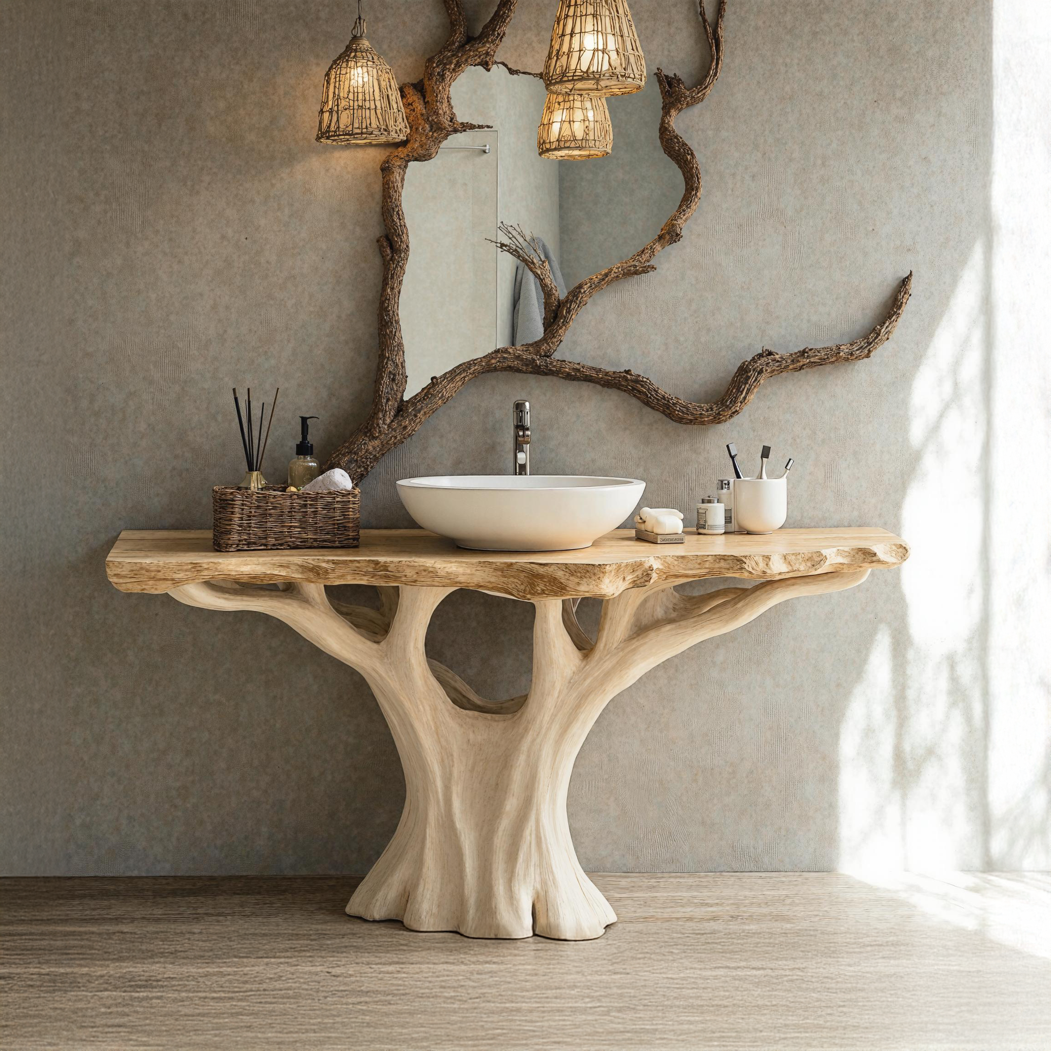 Handcrafted Natural Wood Bathroom Vanity With Artistic Nature Touch SILDTBRV140