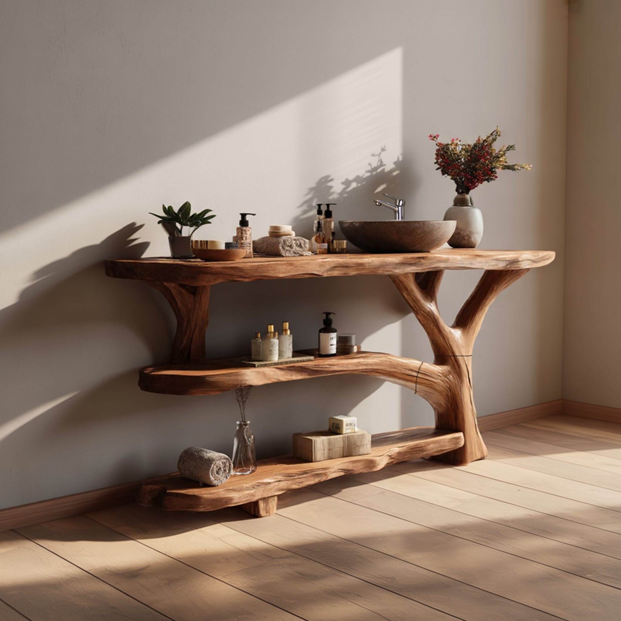 Handcrafted Live Edge Tree Trunk Vanity For Stylish Bathroom Home Furniture SILDTTRBRV065