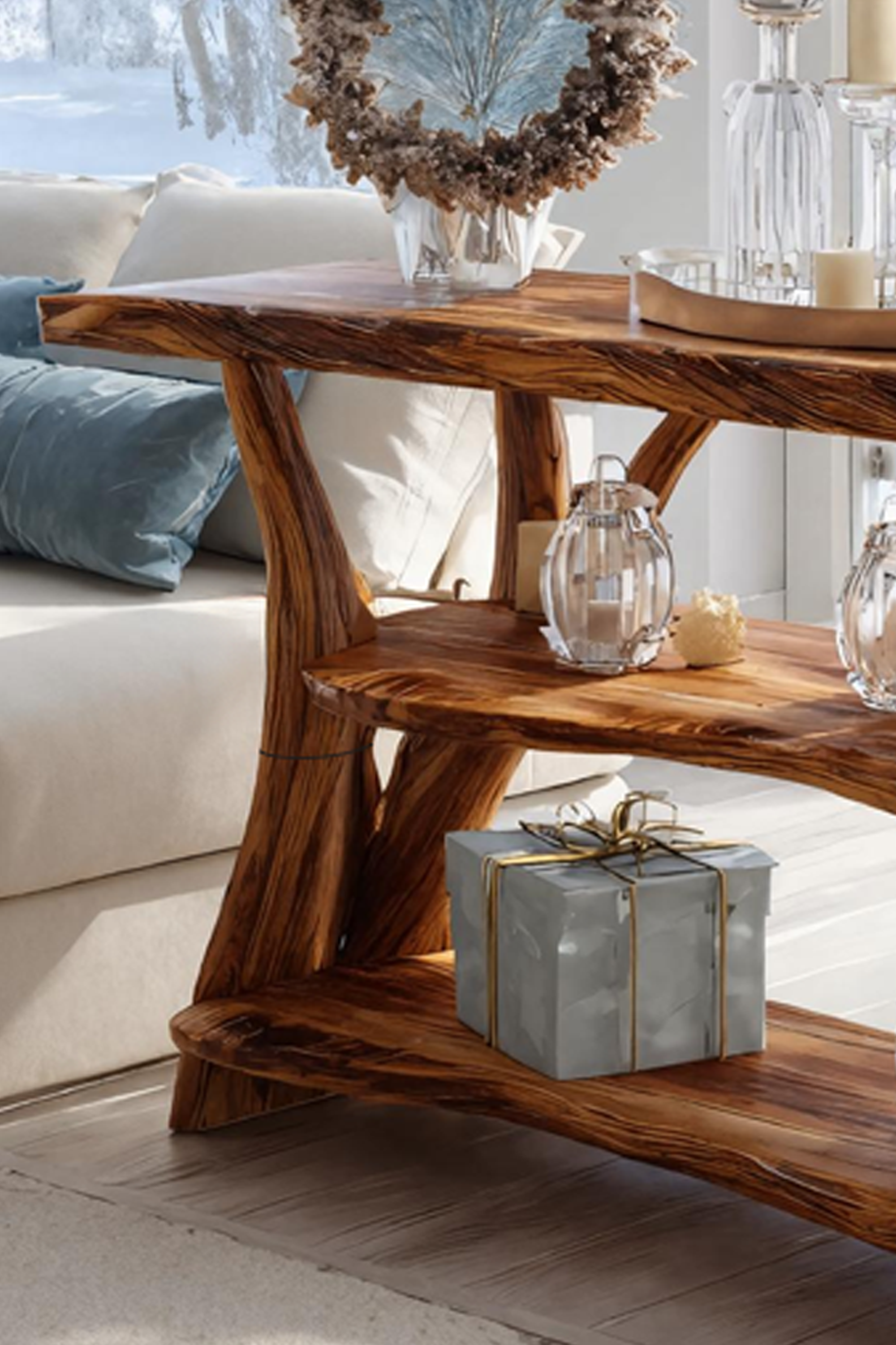 Handcrafted Live Edge Entryway Table For Bedroom Christmas Seasonal Accent SILDTTRCSC003