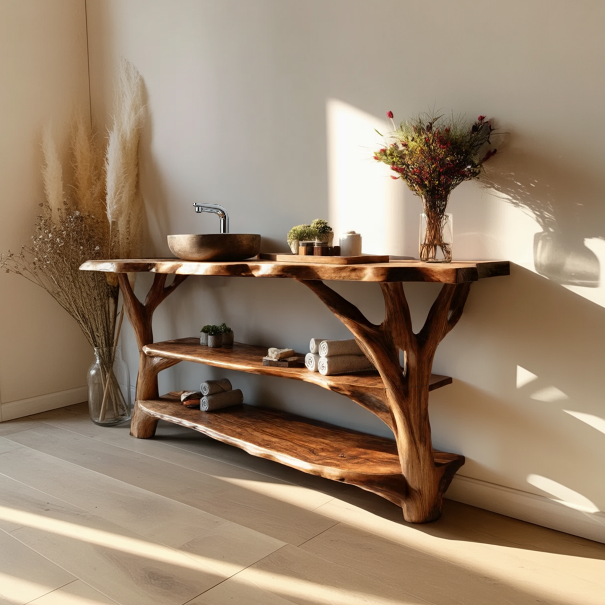 Farmhouse Wooden Live Edge Bathroom Vanity For Farmhouse Home Bathroom SILDTTRBRV067