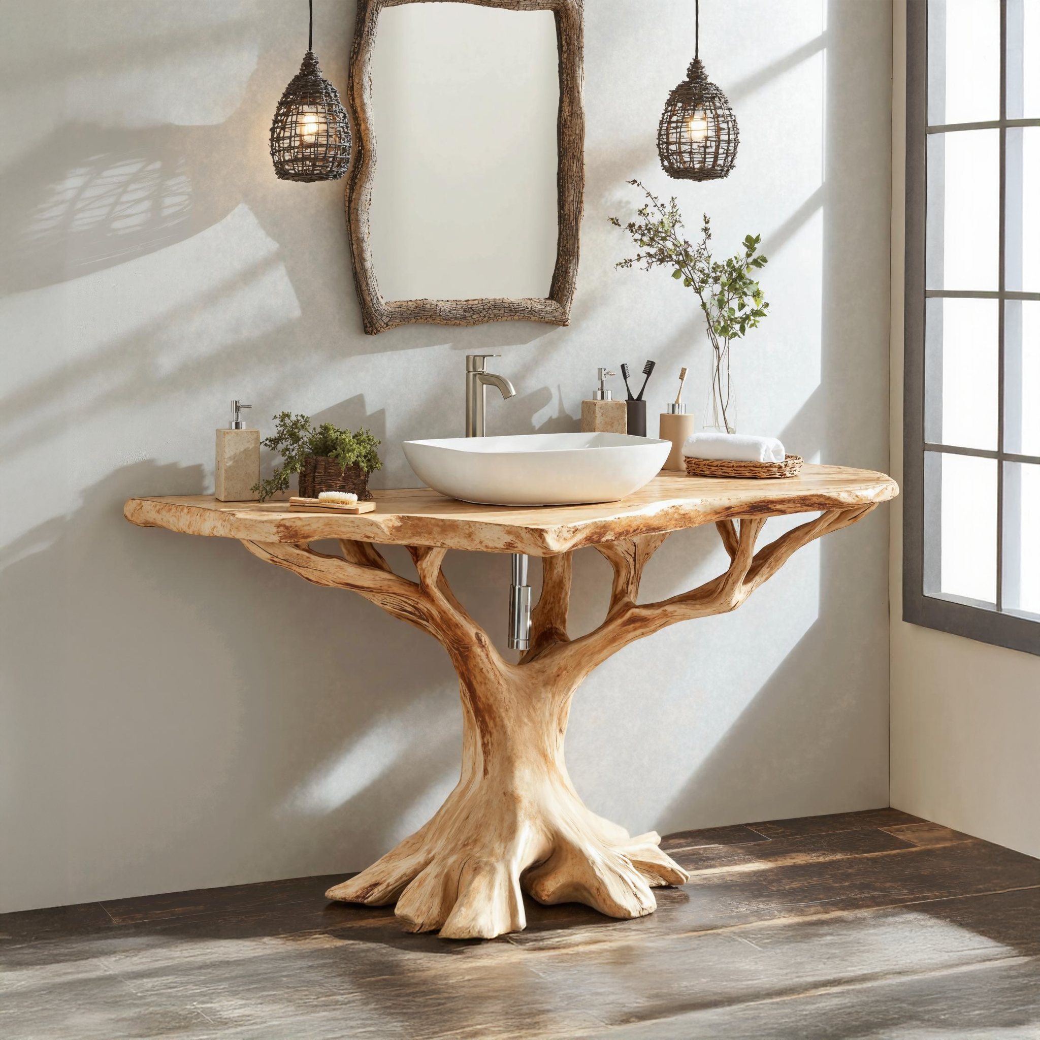 Live Edge Wood Bathroom Vanity Handcrafted For Nature-Inspired Spaces SILDTBRV135