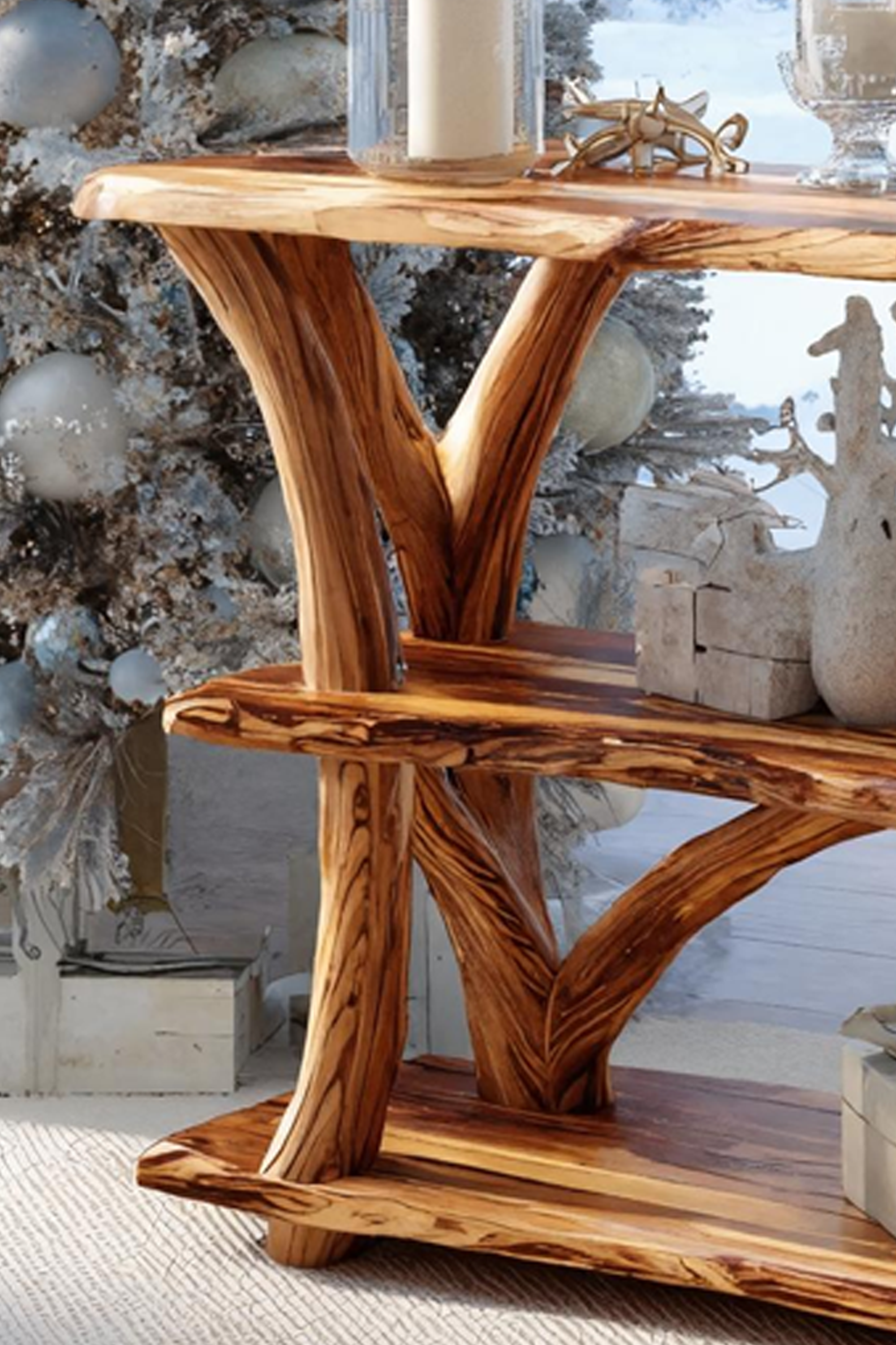 Mid Century Wooden Live Edge Console Table For Christmas Entryway Style SILDTTRCSC009