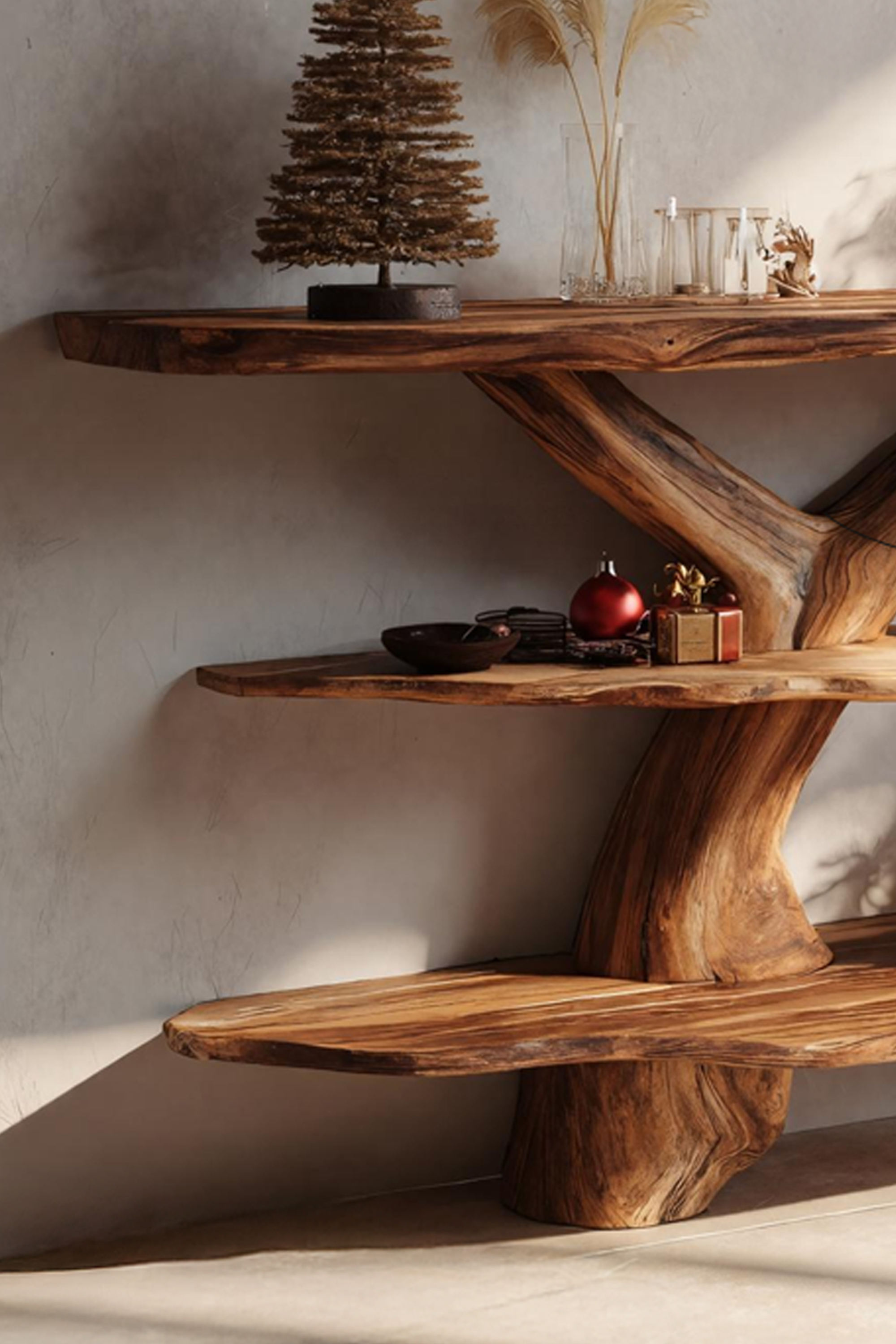 Mid Century Wooden Live Edge Console Table For Christmas Living Room Style SILDTTRCSC025