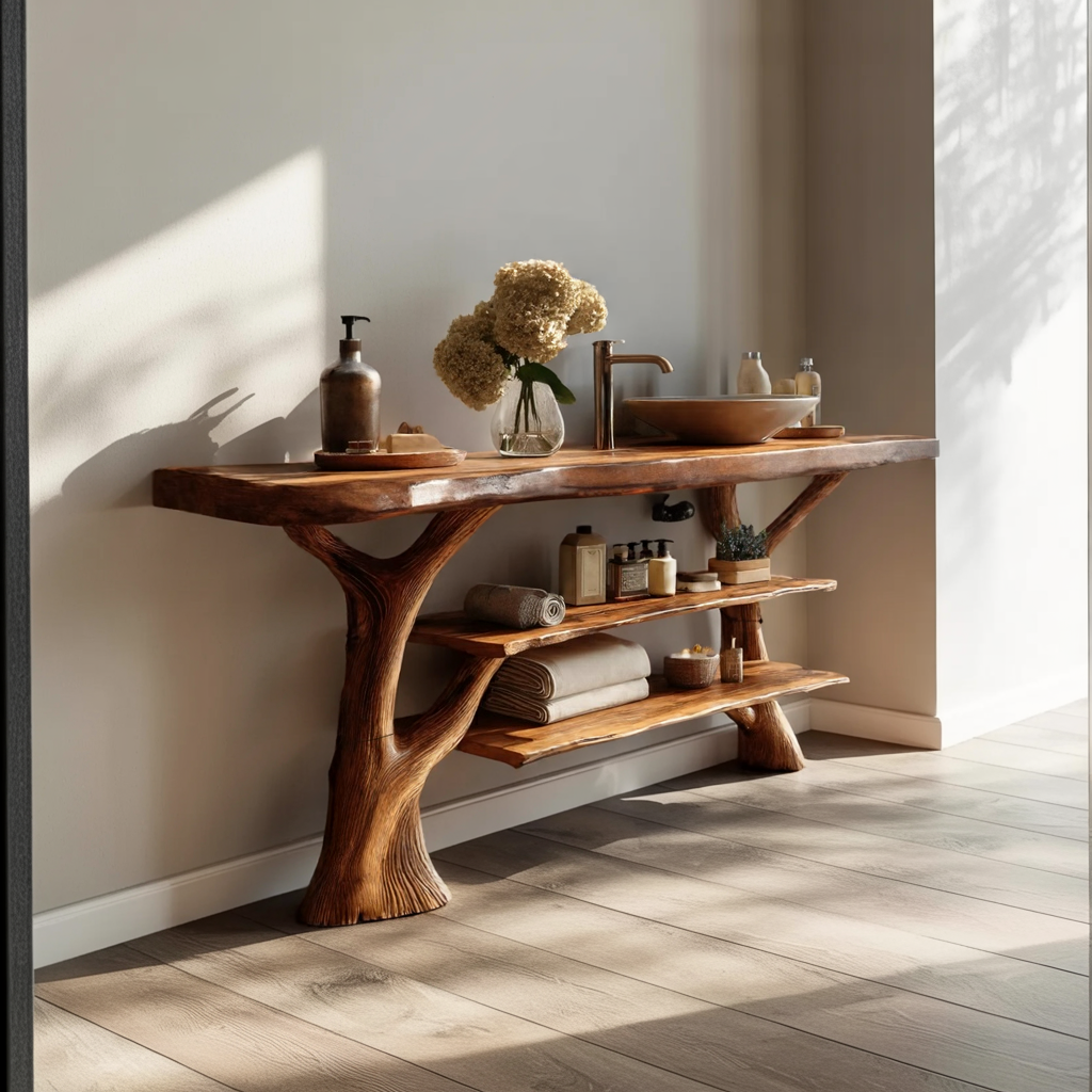 Farmhouse Live Edge Tree Trunk Vanity For Vintage Bathroom Home Decor SILDTTRBRV063
