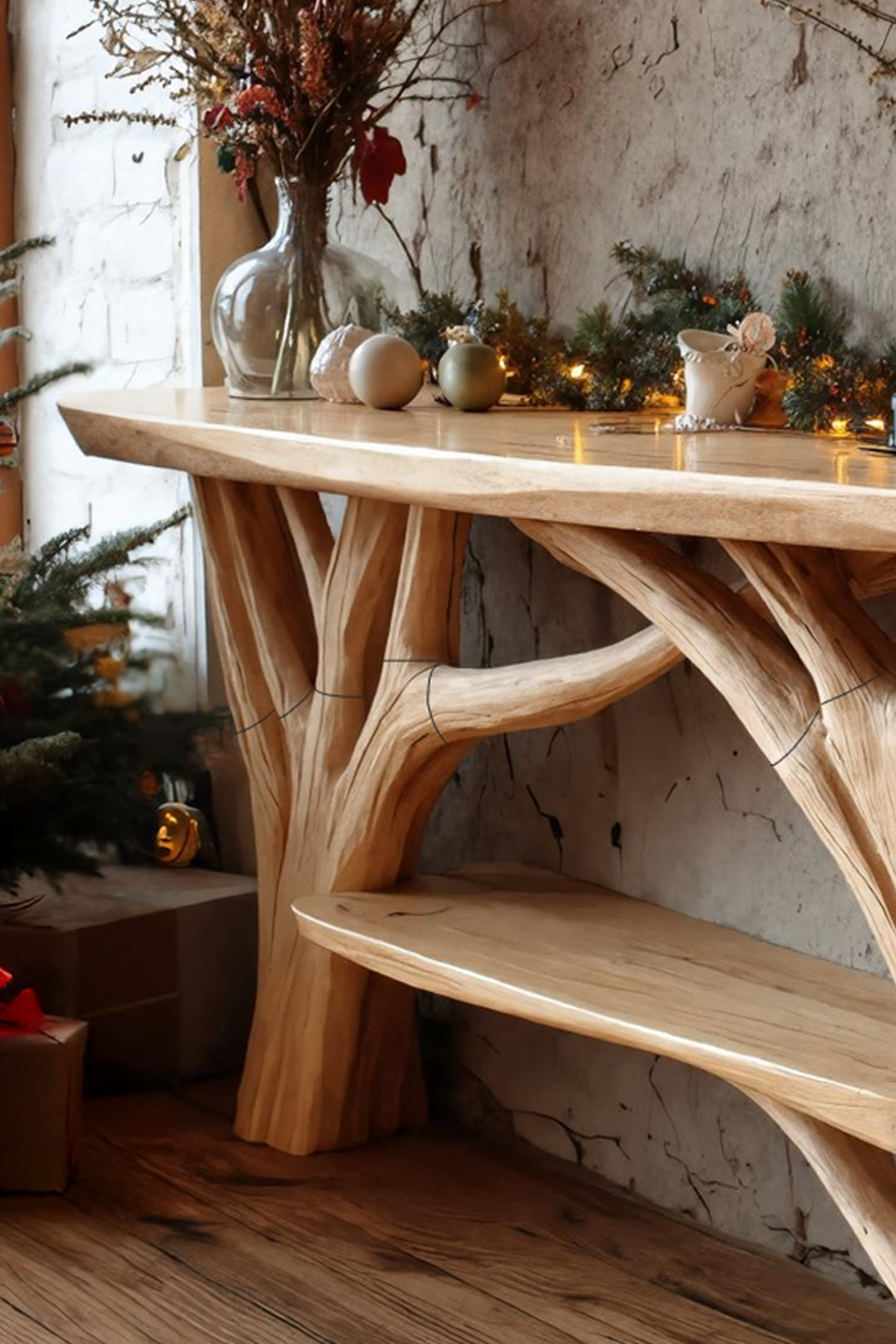 Farmhouse Solid Wood Console Table For Holiday Entryway Furniture Xmas SILDTTRCSC026