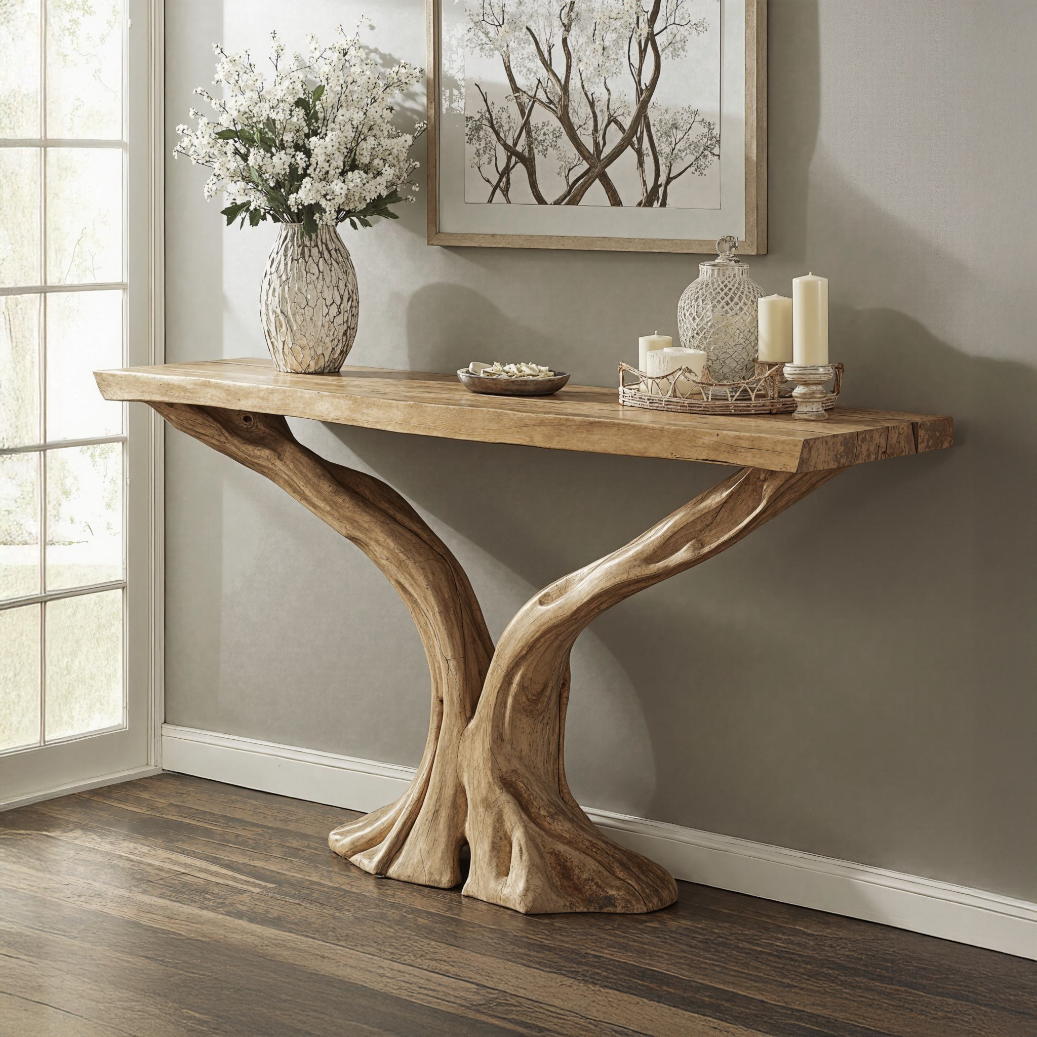 Bleached Farmhouse Console Table With Shelf - Ca 1920 Bleached Farmhouse Console Table With Shelf - Ca 1920