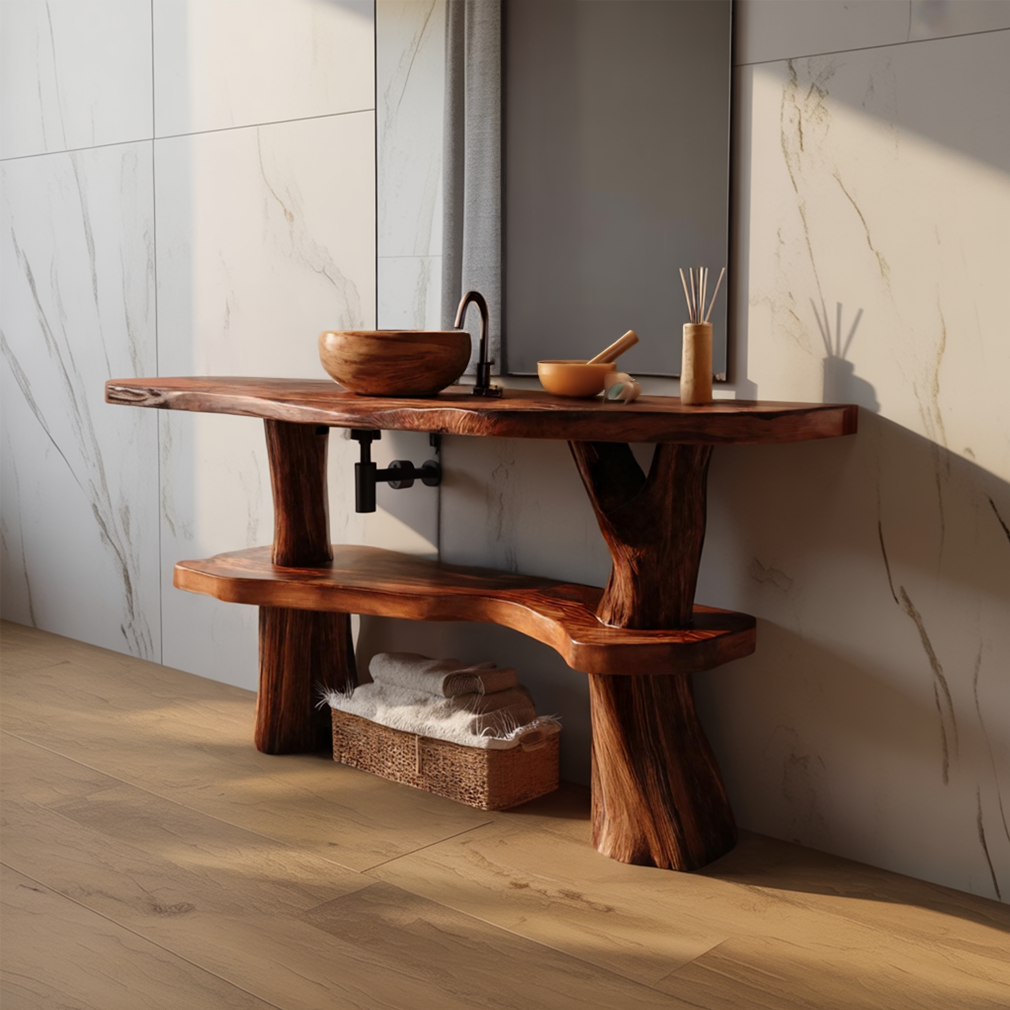 Handcrafted Wooden Live Edge Bathroom Vanity For Bathroom Interior SILDTTRBRV096