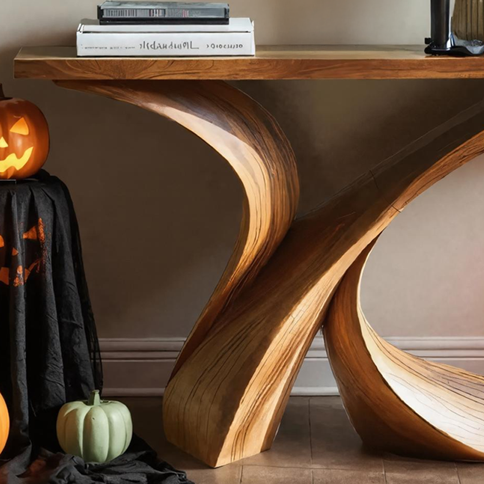 Mid Century Wooden Live Edge Console Table For Living Room Halloween Decor SILDTTRHCS001