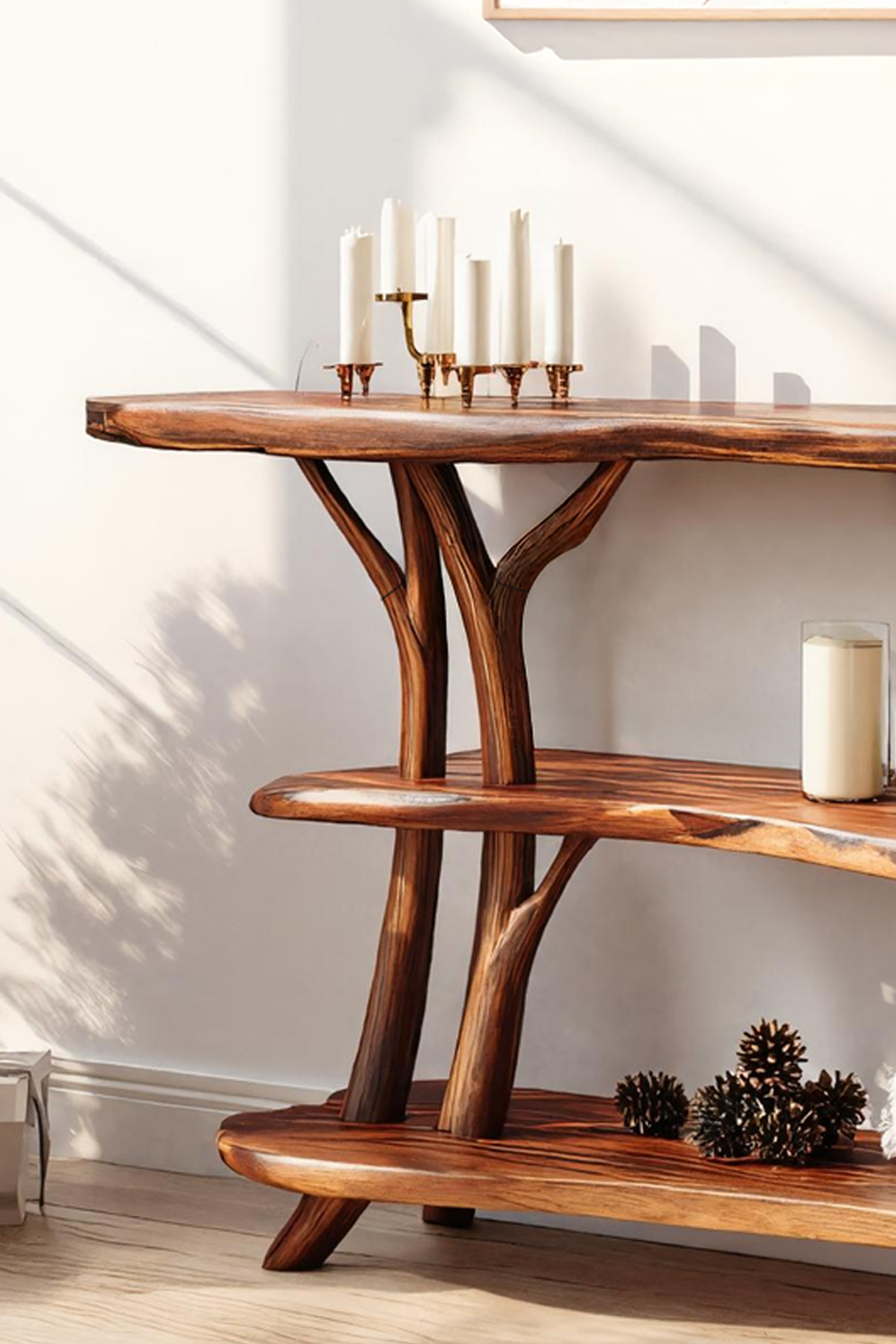 Modern Wooden Live Edge Console Table For Seasonal Holiday Xmas Furniture SILDTTRCSC028