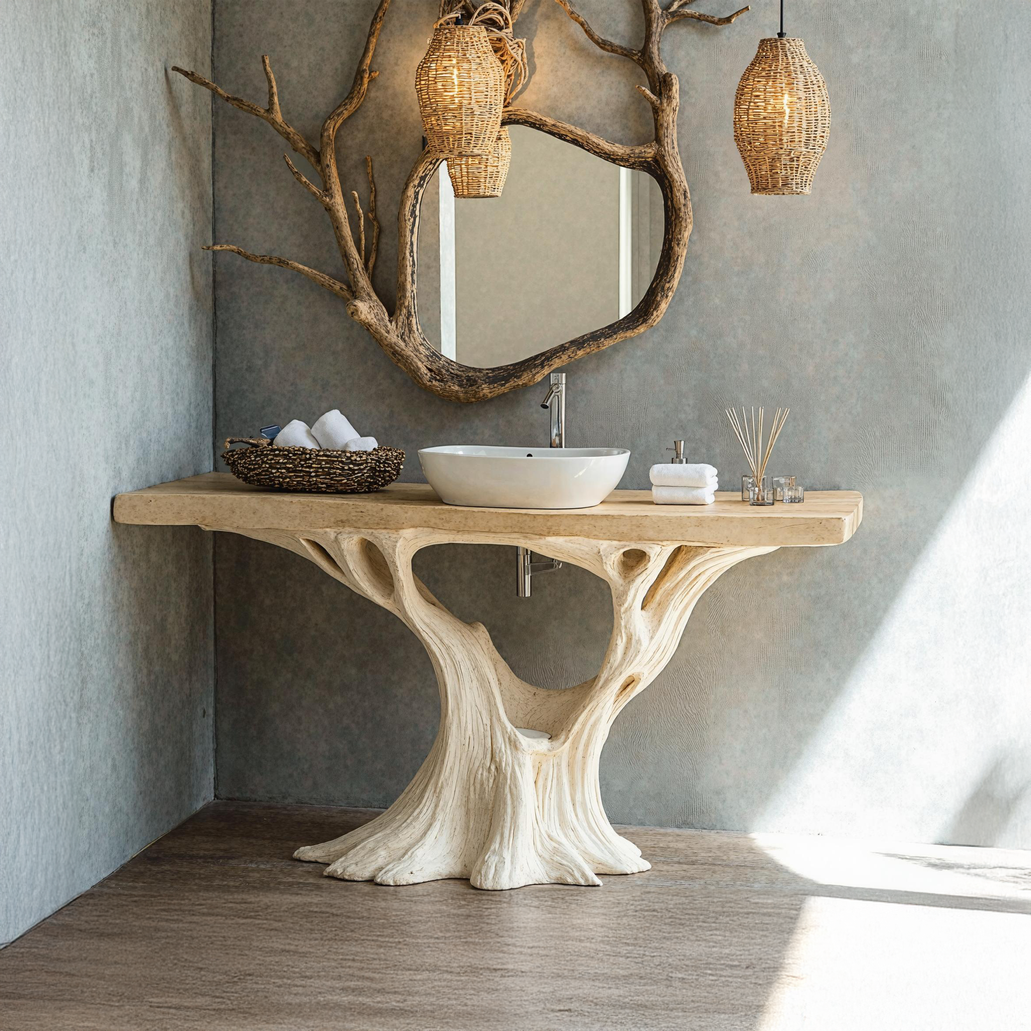 Rustic Natural Wood Bathroom Vanity For Warm Farmhouse Bathrooms SILDTBRV145