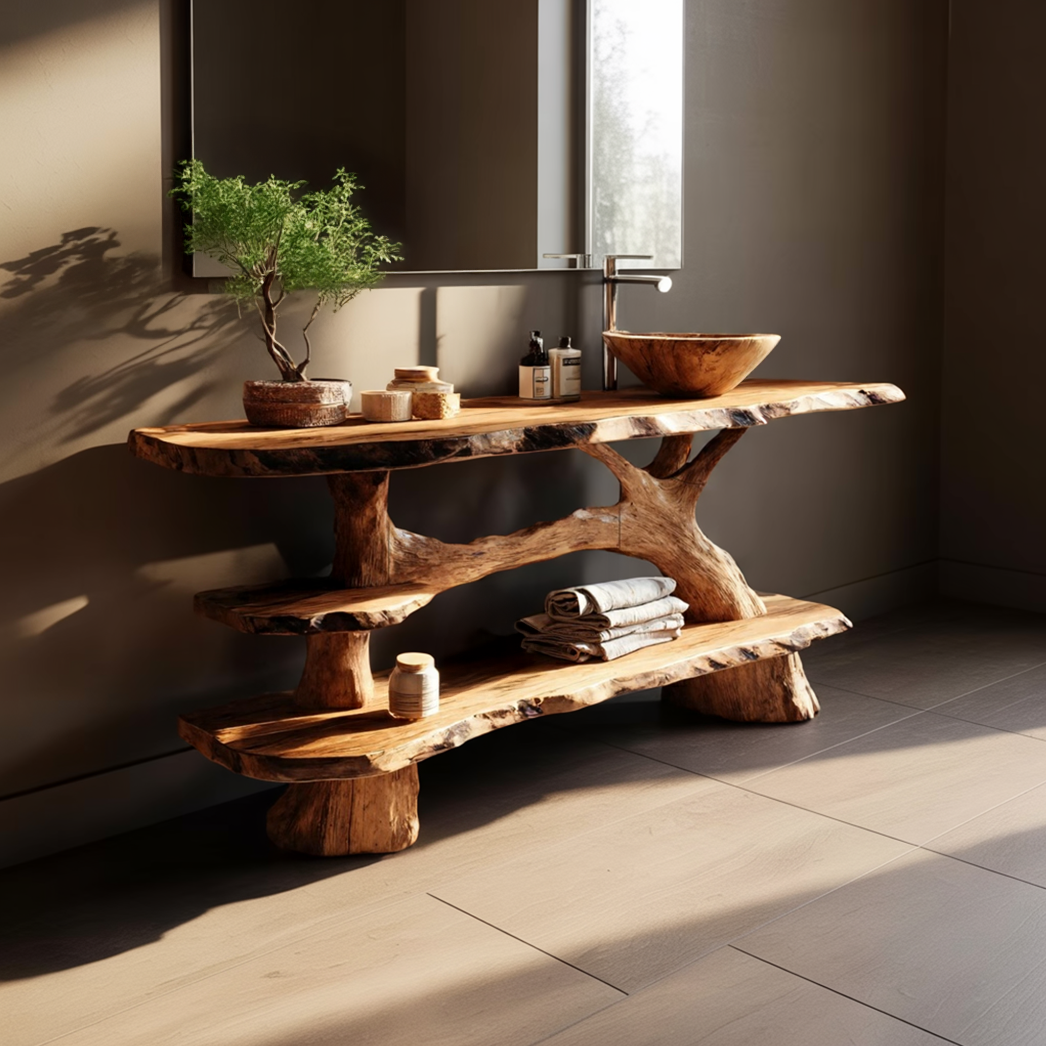 Modern Live Edge Tree Trunk Vanity For Classic Bathroom Interior Decor SILDTTRBRV093