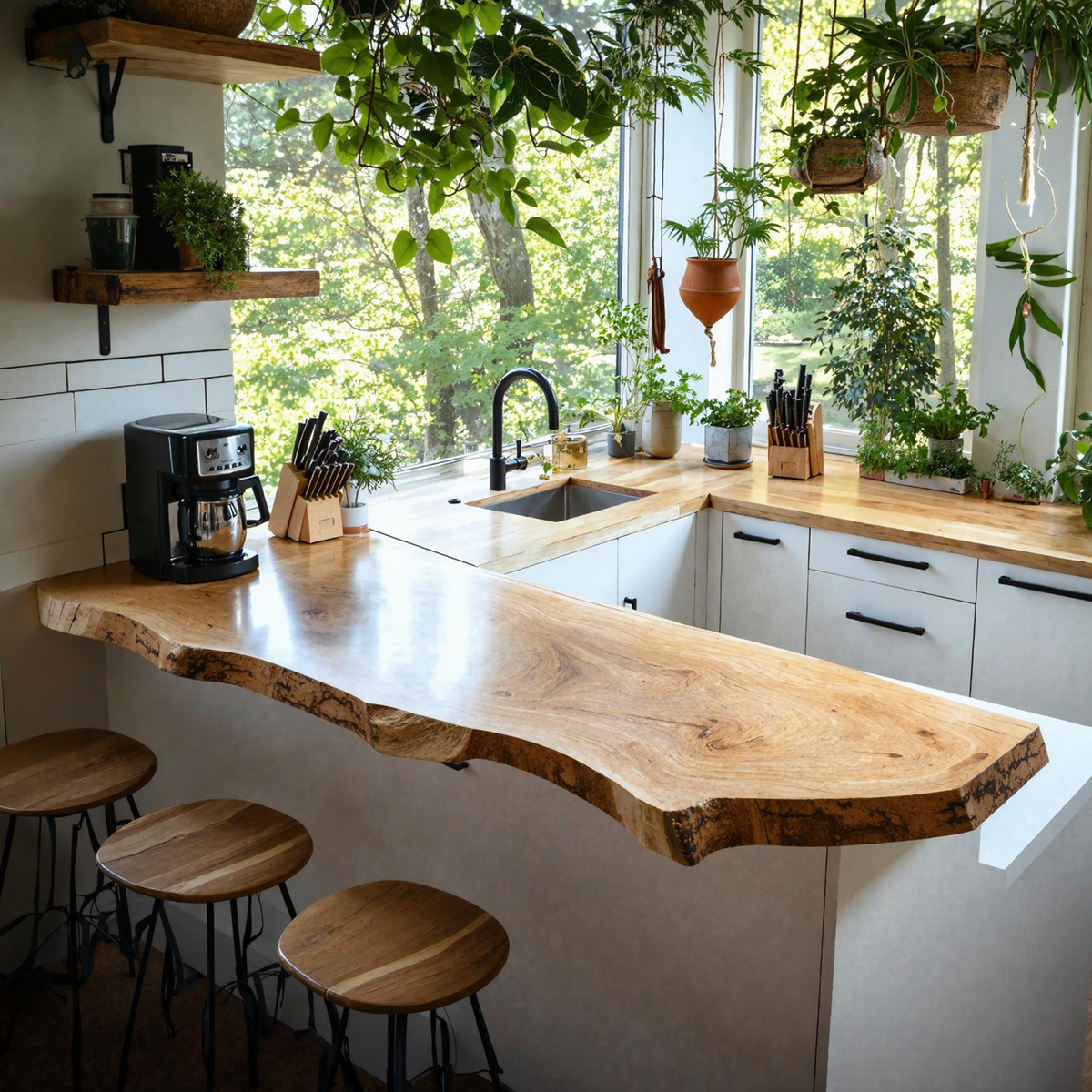 mochidom　Natural Wood Counter Farmhouse Wooden Kitchen Countertop For Naturally Inspired Kitchen Set