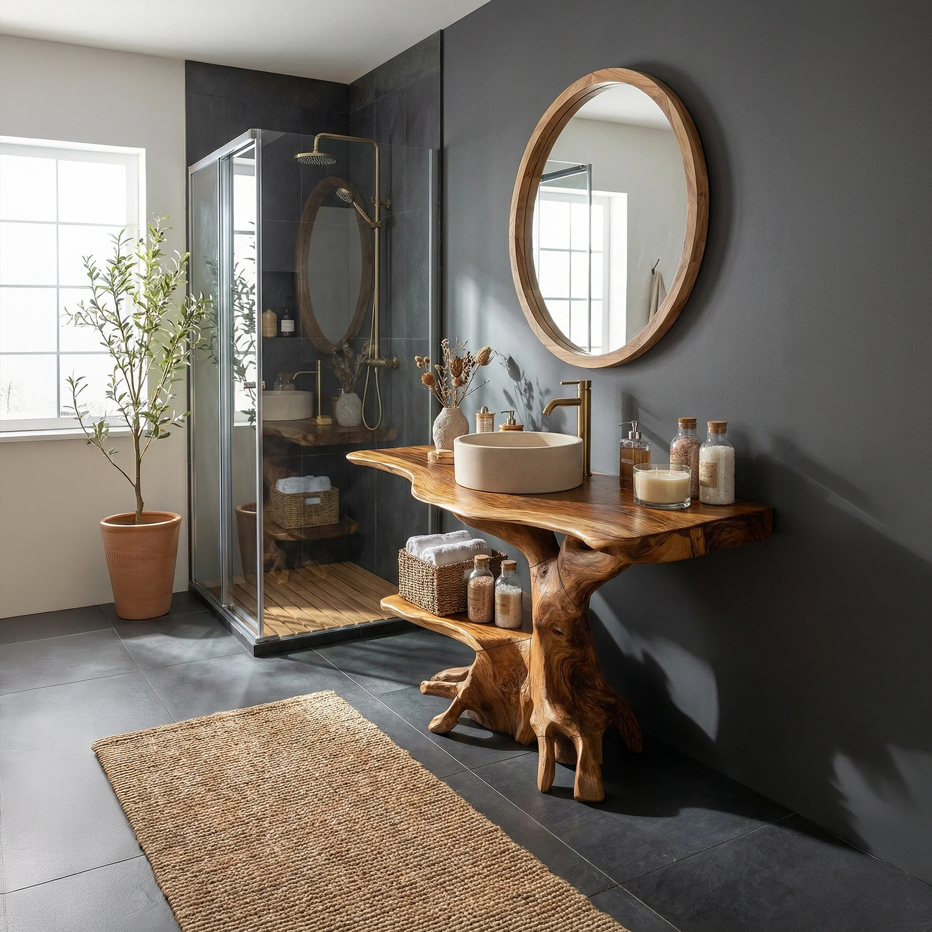 Farmhouse Live Edge Bathroom Vanity Rustic Solid Wood For Bathroom SILDTTRBRV122