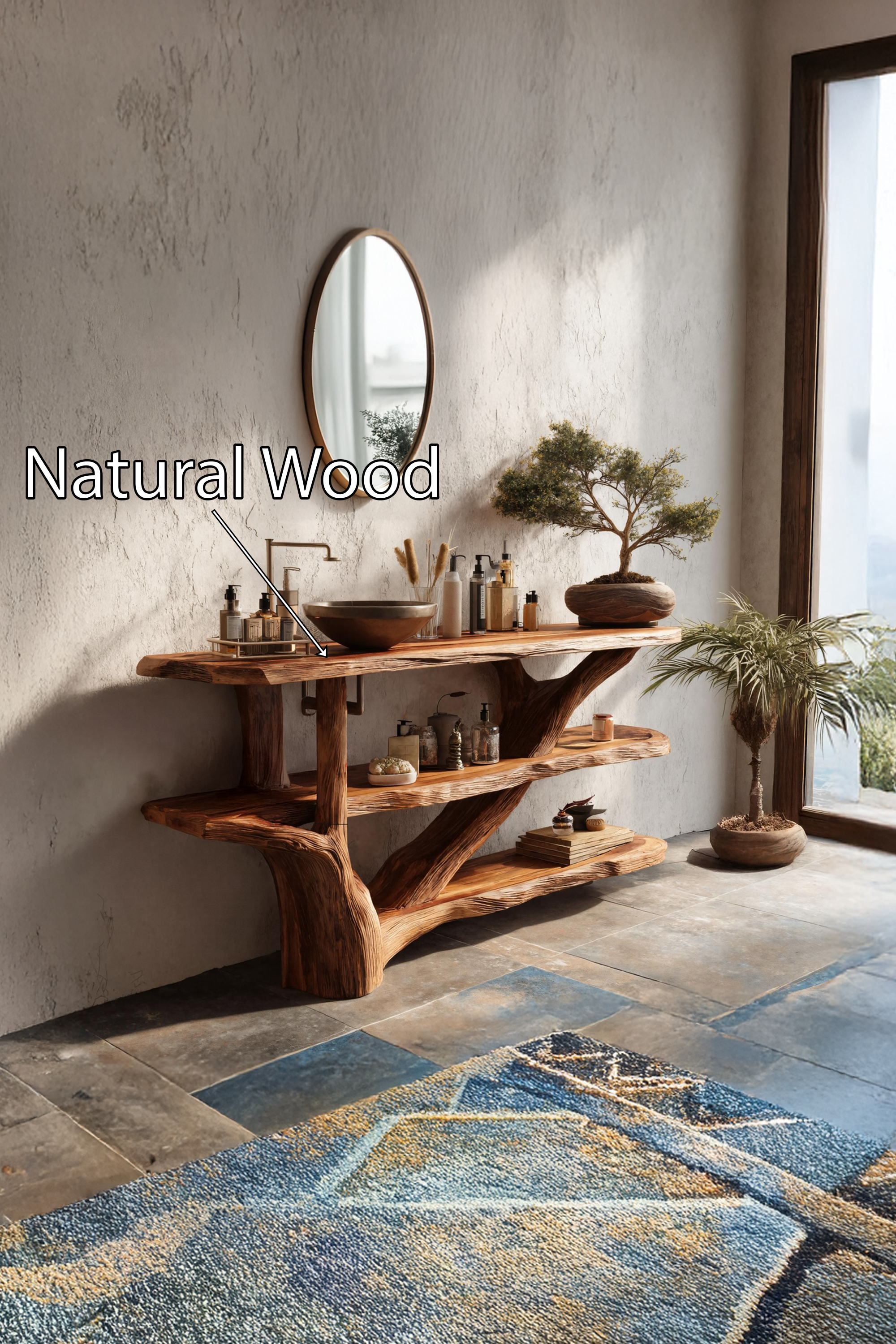 Mid Century Live Edge Tree Trunk Vanity For Contemporary Bathroom Design SILDTTRBRV098