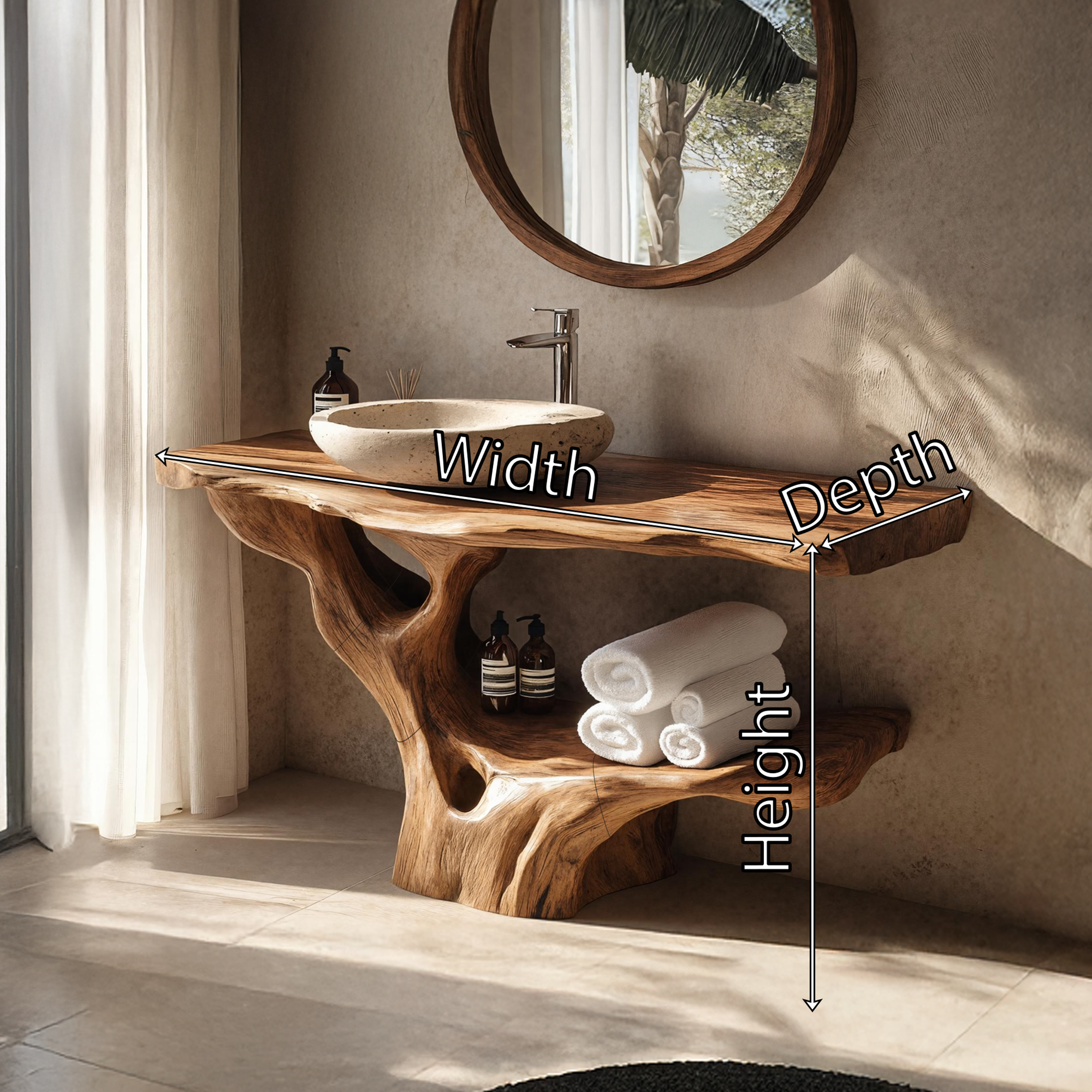 Modern Solid Wood Bathroom Vanity Organic Live Edge For Minimalist Bath SILDTTRBRV121