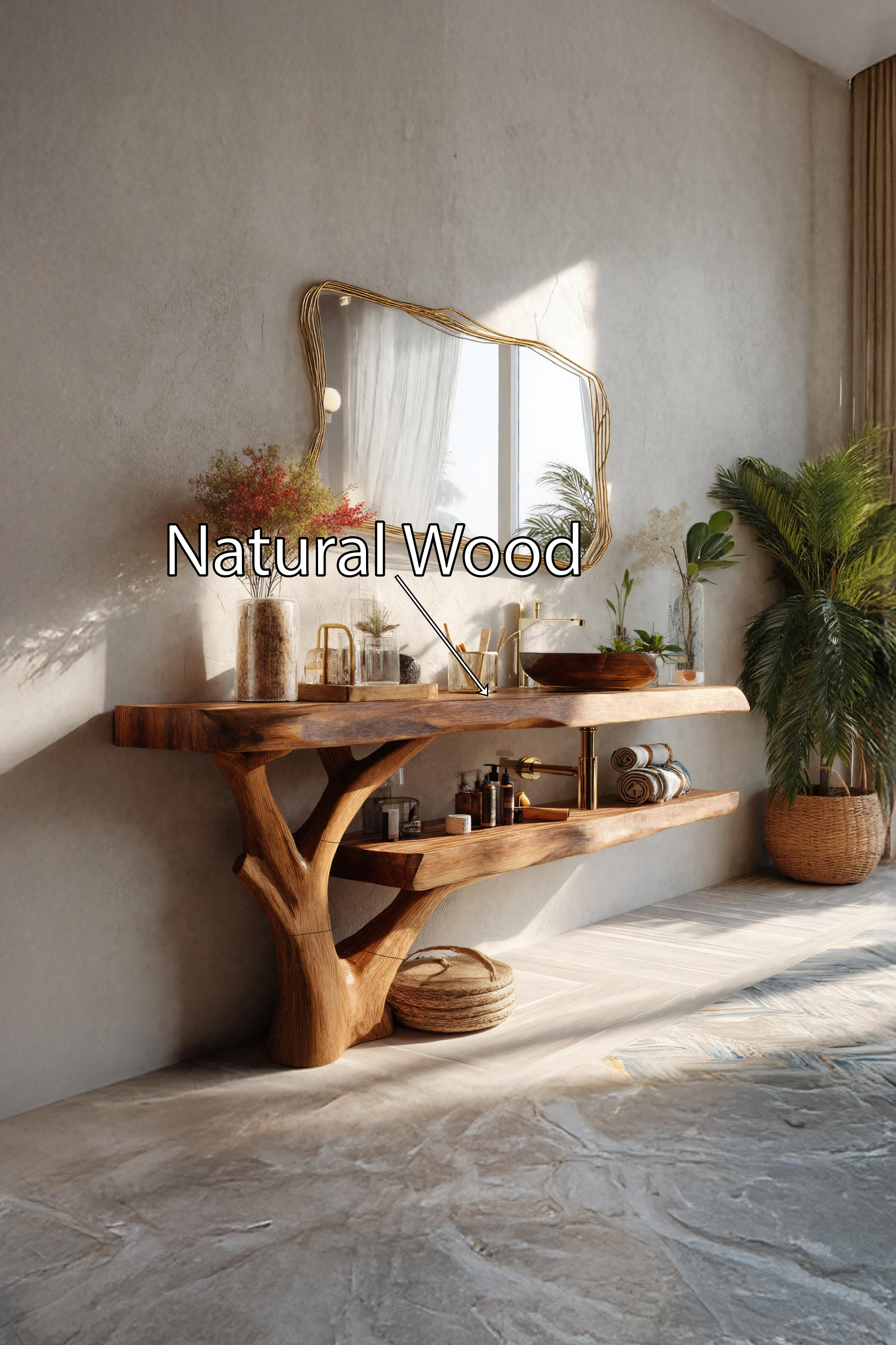 Handcrafted Wooden Live Edge Bathroom Vanity For Rustic Home Interior Design SILDTTRBRV080