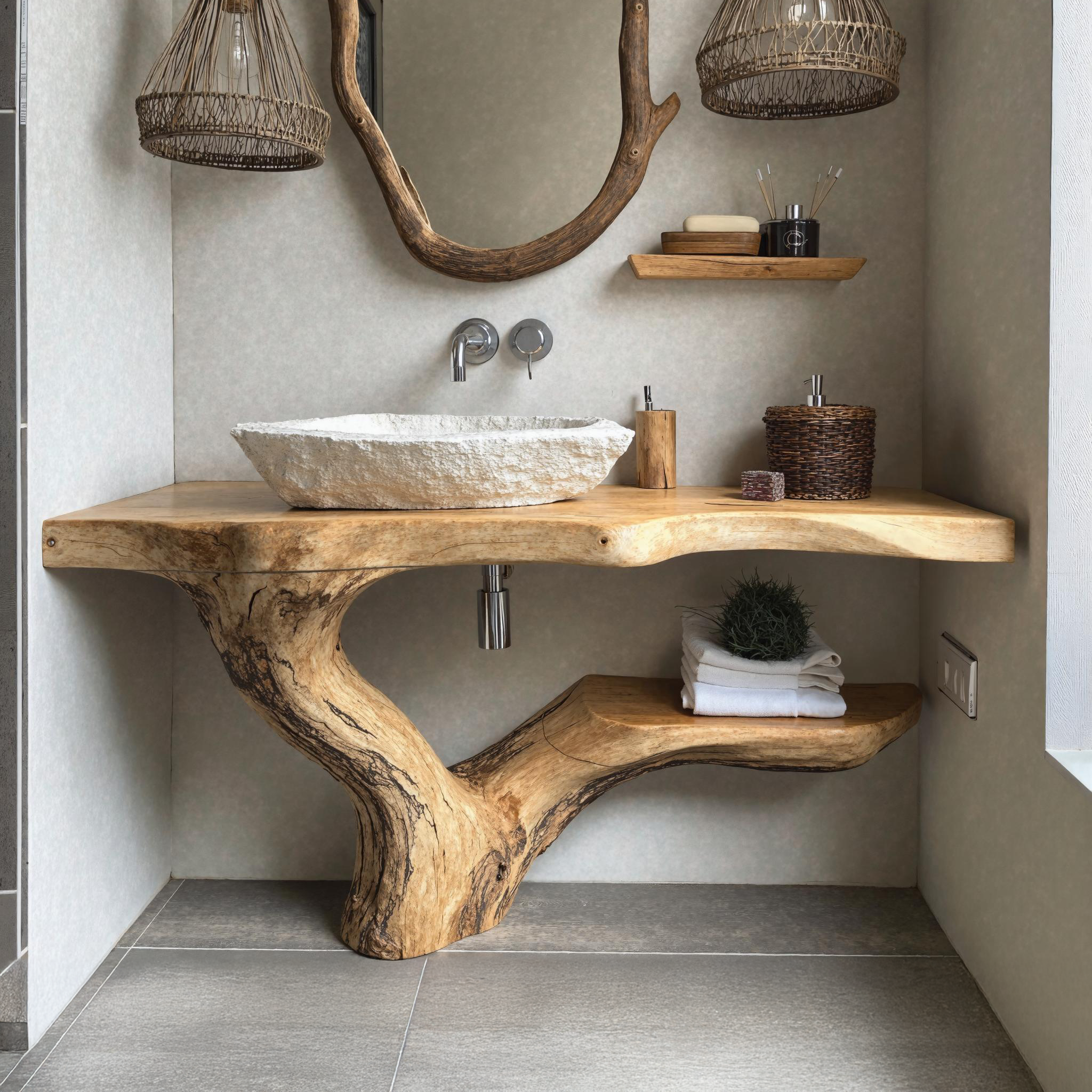 Natural Wood Bathroom Vanity With Open Shelving For Rustic Spaces SILDTBRV160