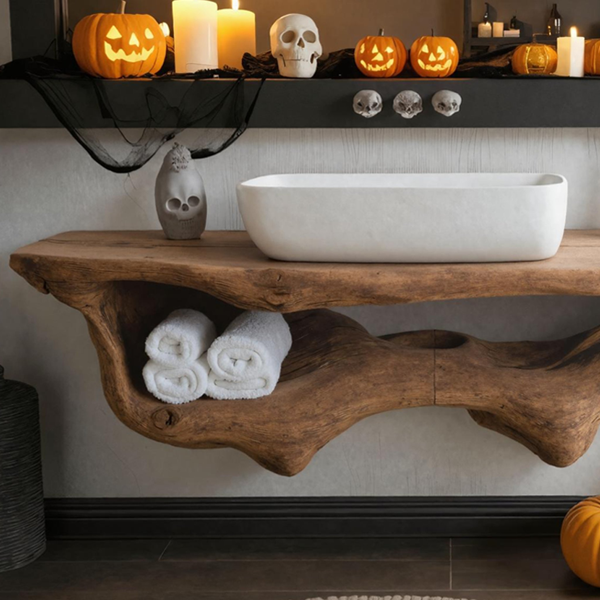 Handcrafted Live Edge Shelf For Bathroom Design Halloween Furniture SILDTTRHBS003